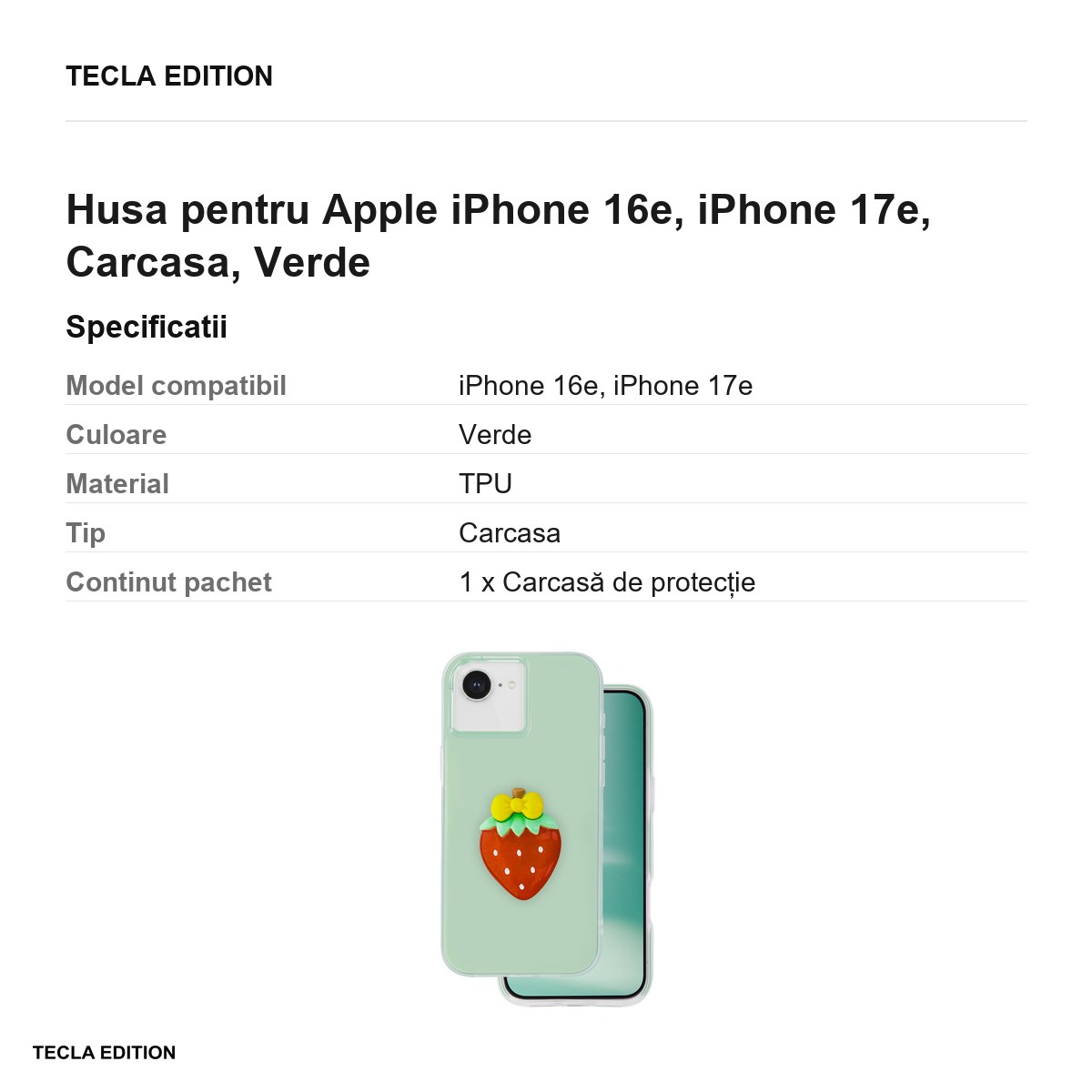 Husa Fruit 2in1 pentru Apple iPhone 16e, iPhone 17e, Carcasa, Verde [2]