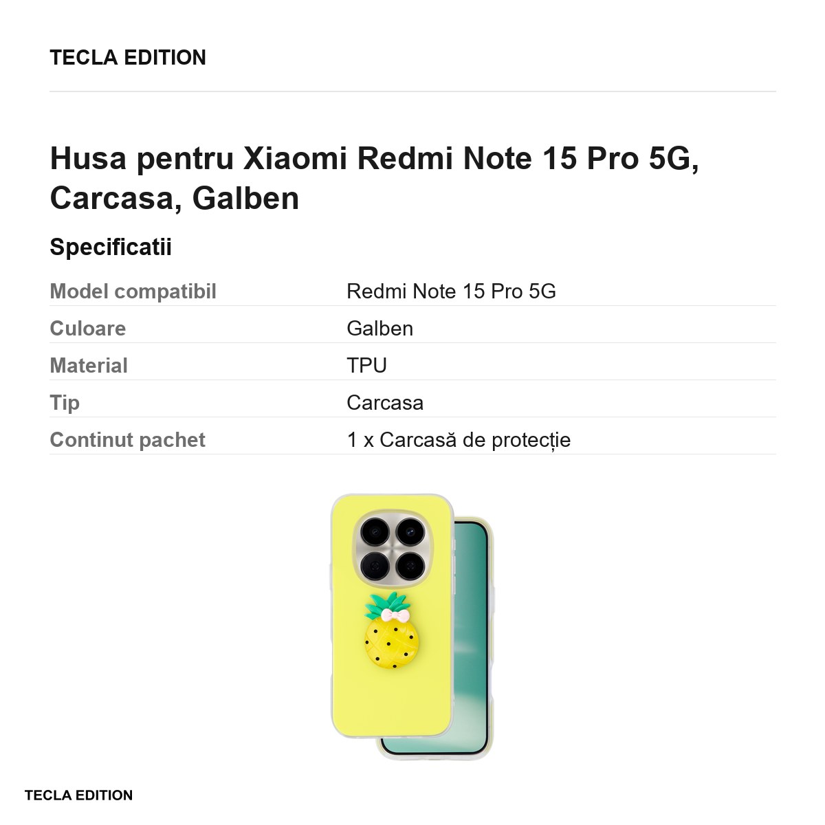 Husa Fruit 2in1 pentru Xiaomi Redmi Note 15 Pro 5G, Carcasa, Galben [2]