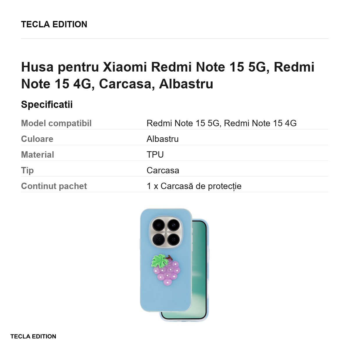 Husa Fruit 2in1 pentru Xiaomi Redmi Note 15 5G, Redmi Note 15 4G, Carcasa, Albastru [2]