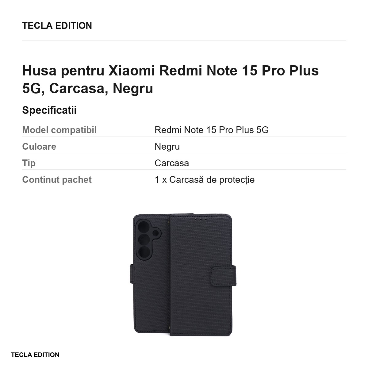 Husa Smart Triangle pentru Xiaomi Redmi Note 15 Pro Plus 5G, tip carte, Negru [2]