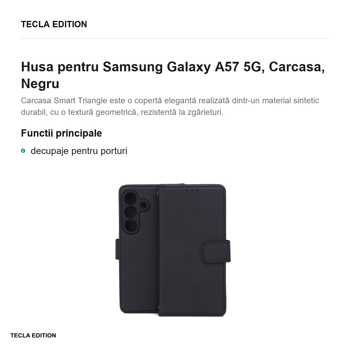 Husa Smart Triangle pentru Samsung Galaxy A57 5G, tip carte, Negru [1]