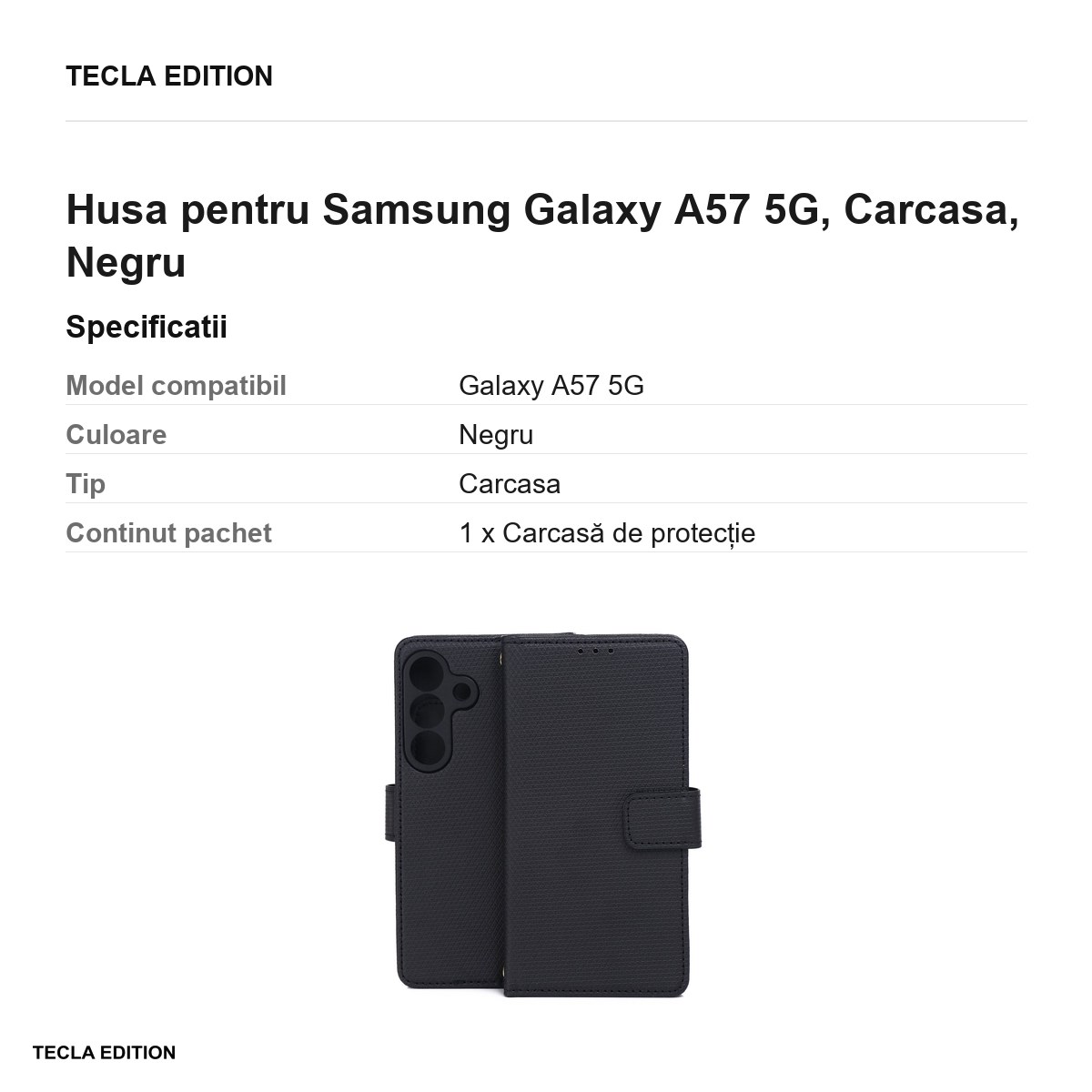 Husa Smart Triangle pentru Samsung Galaxy A57 5G, tip carte, Negru [2]