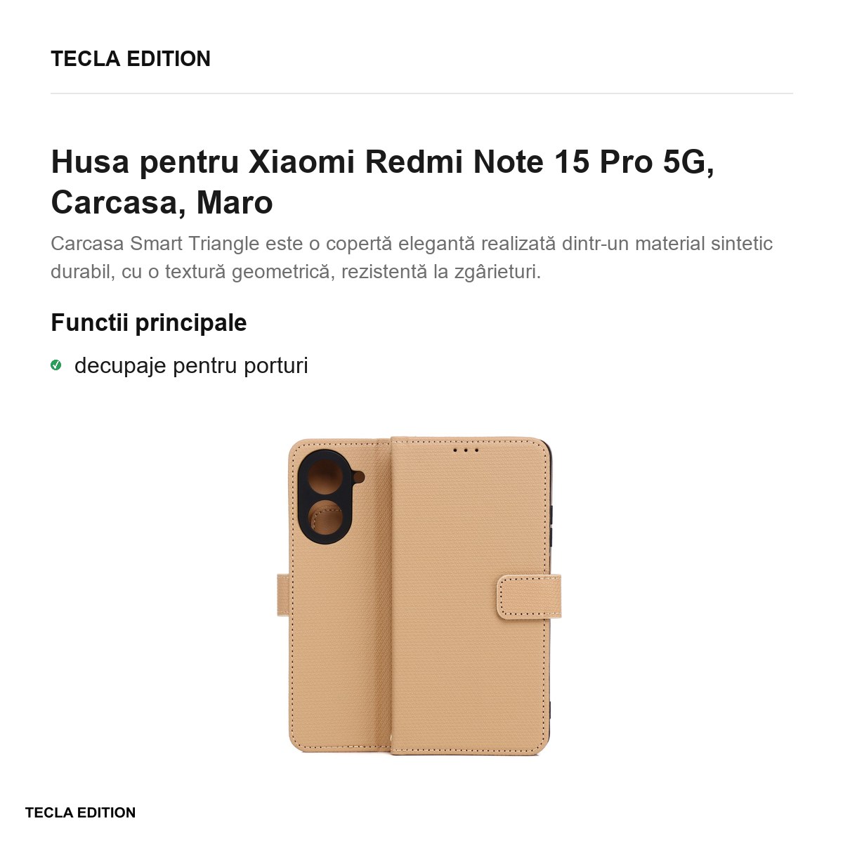 Husa Smart Triangle pentru Xiaomi Redmi Note 15 Pro 5G, tip carte, Maro [1]
