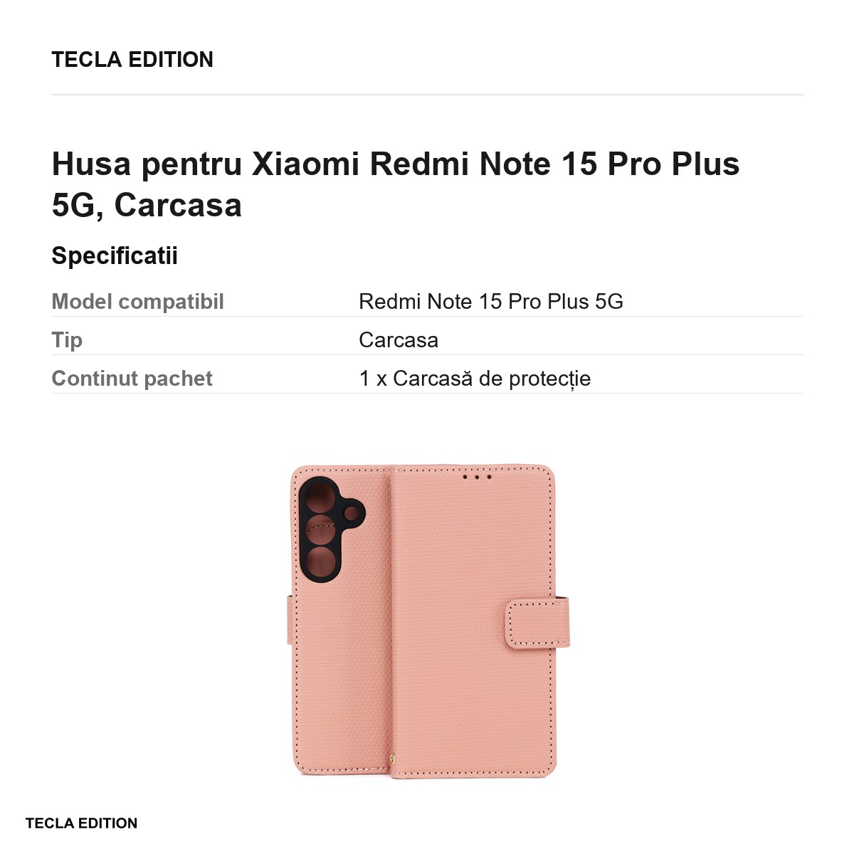 Husa Smart Triangle pentru Xiaomi Redmi Note 15 Pro Plus 5G, tip carte, Roz [2]