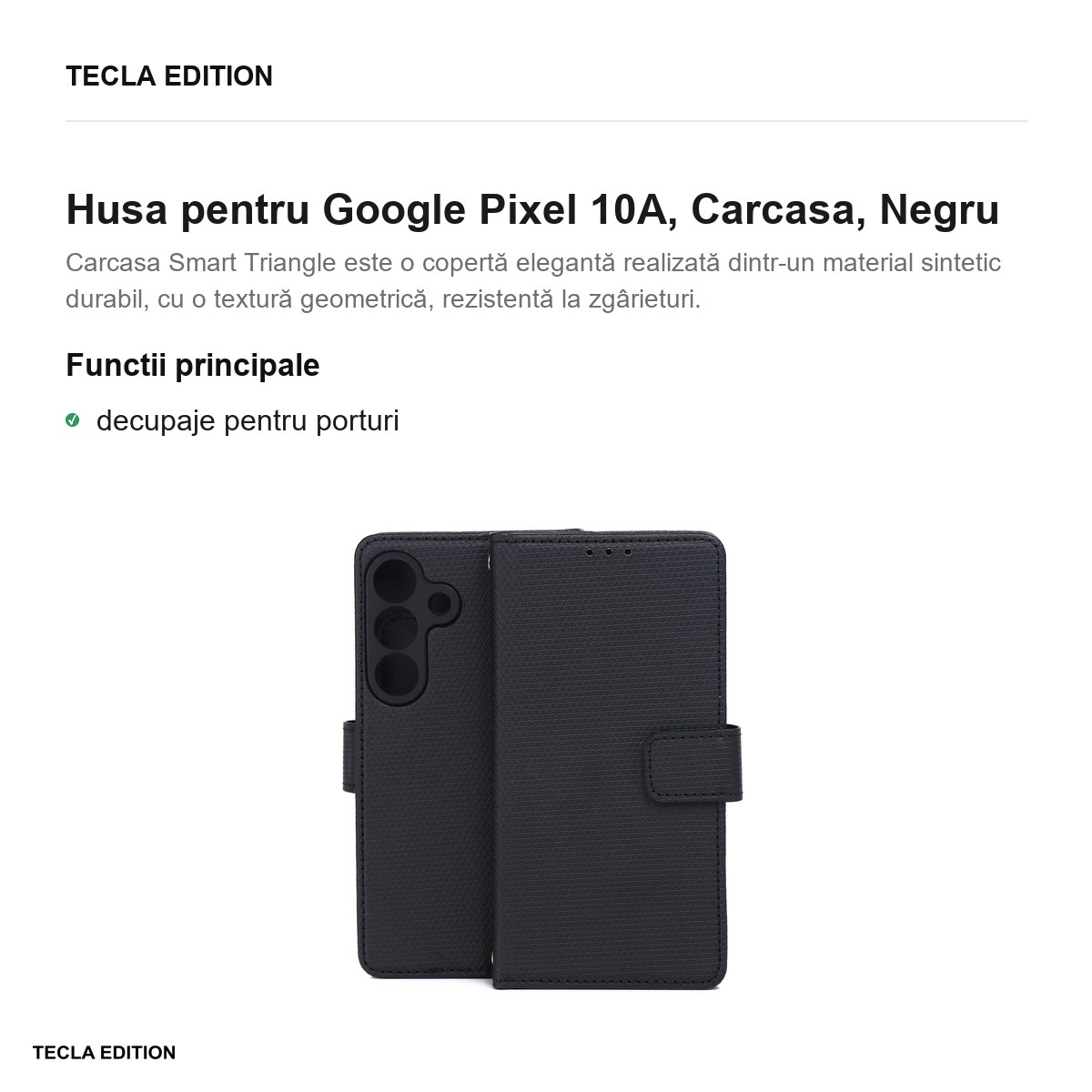 Husa Smart Triangle pentru Google Pixel 10A, tip carte, Negru [1]