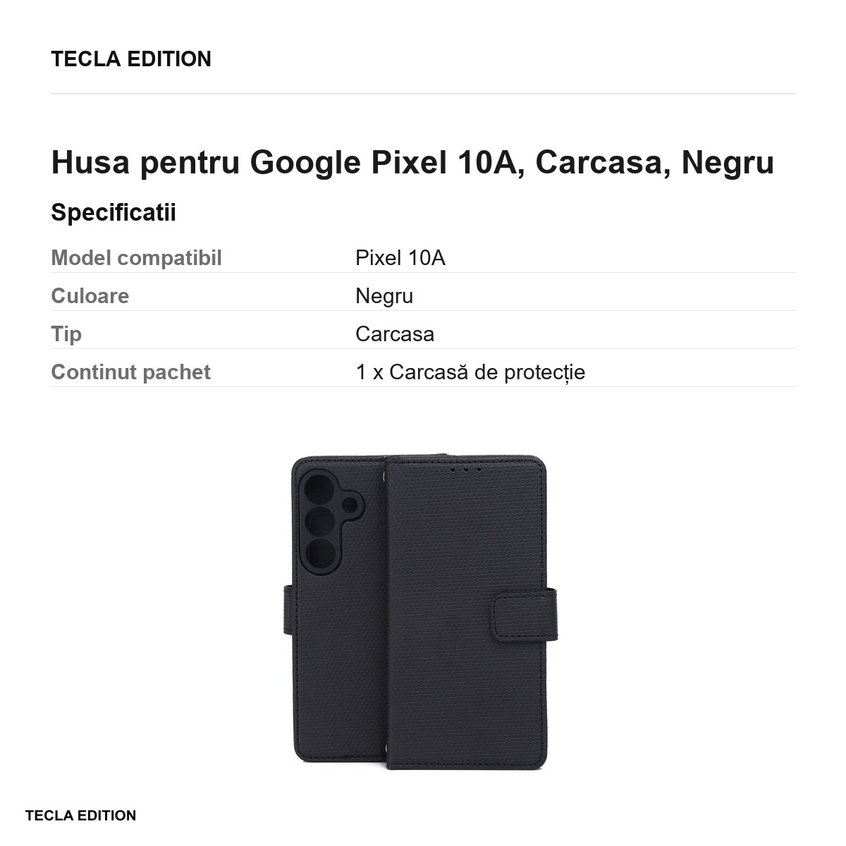 Husa Smart Triangle pentru Google Pixel 10A, tip carte, Negru [2]