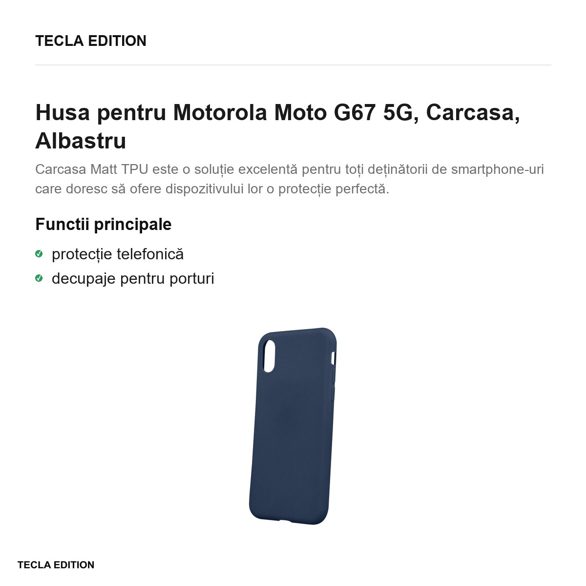 Husa Matt TPU pentru Motorola Moto G67 5G, Carcasa, Albastru [1]