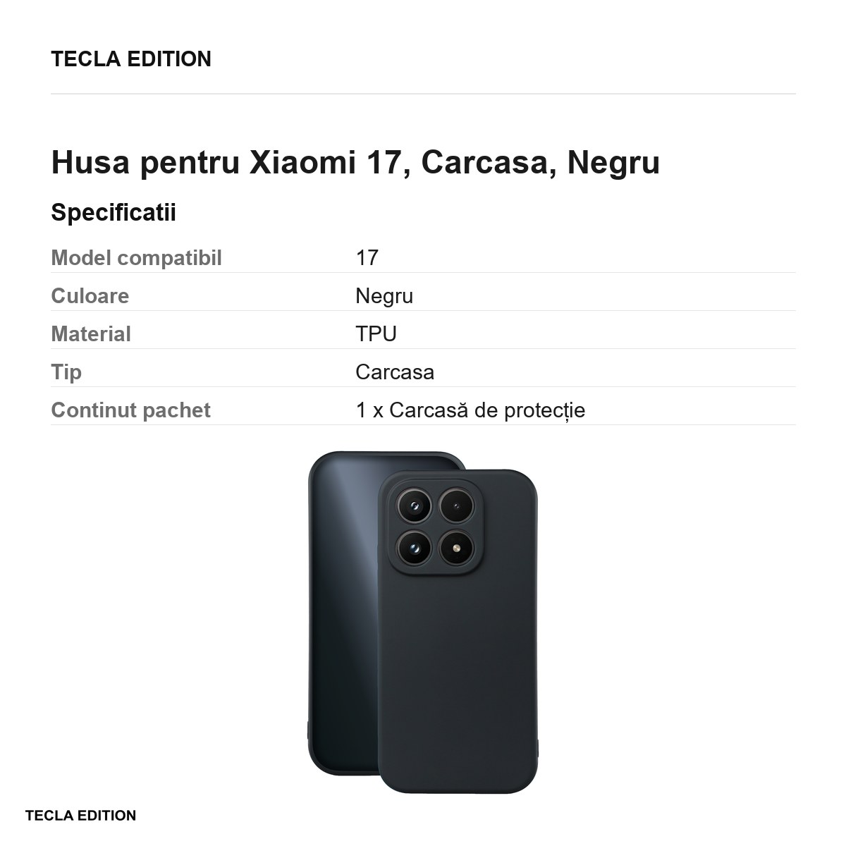 Husa Silicon pentru Xiaomi 17, Carcasa, Negru [2]
