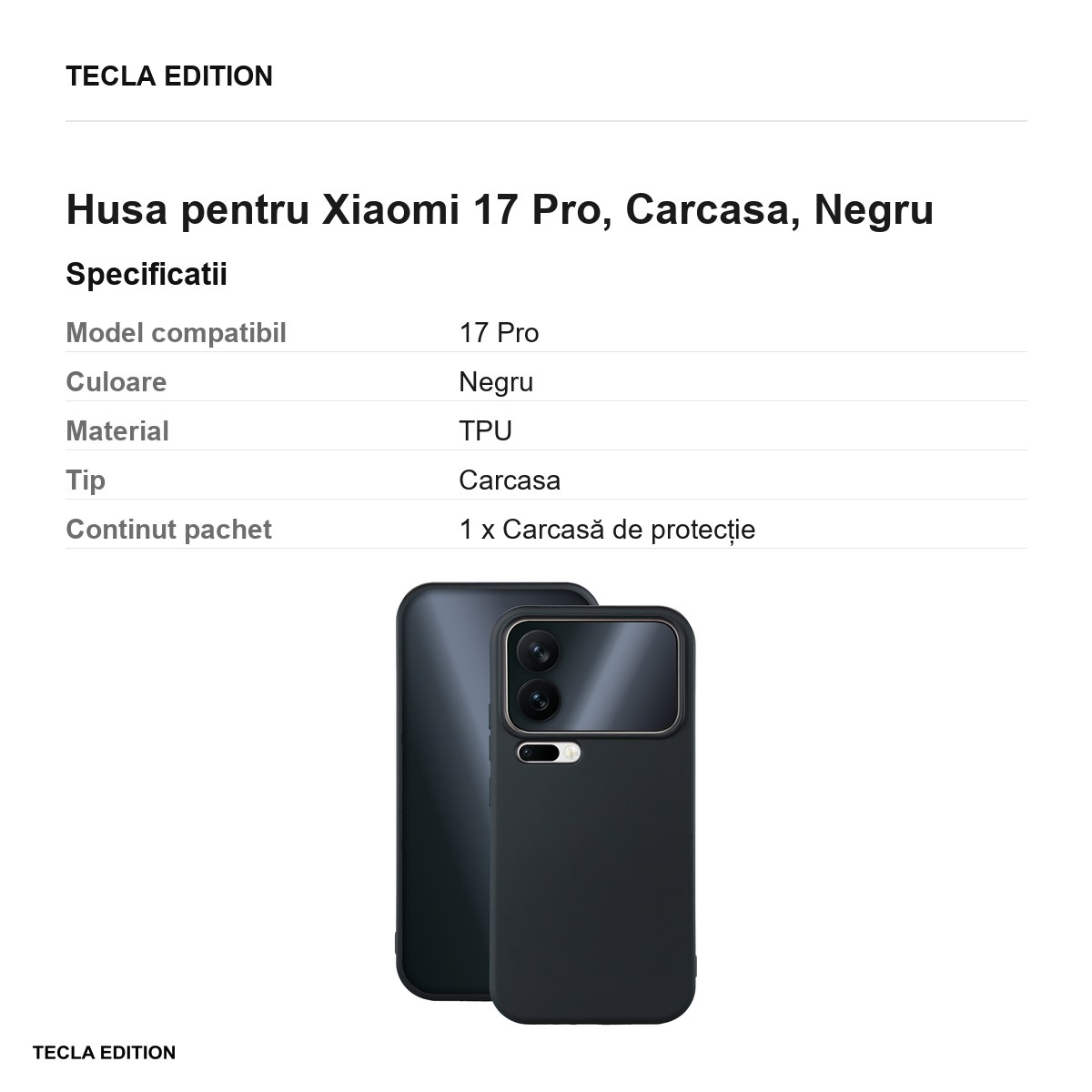 Husa Silicon pentru Xiaomi 17 Pro, Carcasa, Negru [2]
