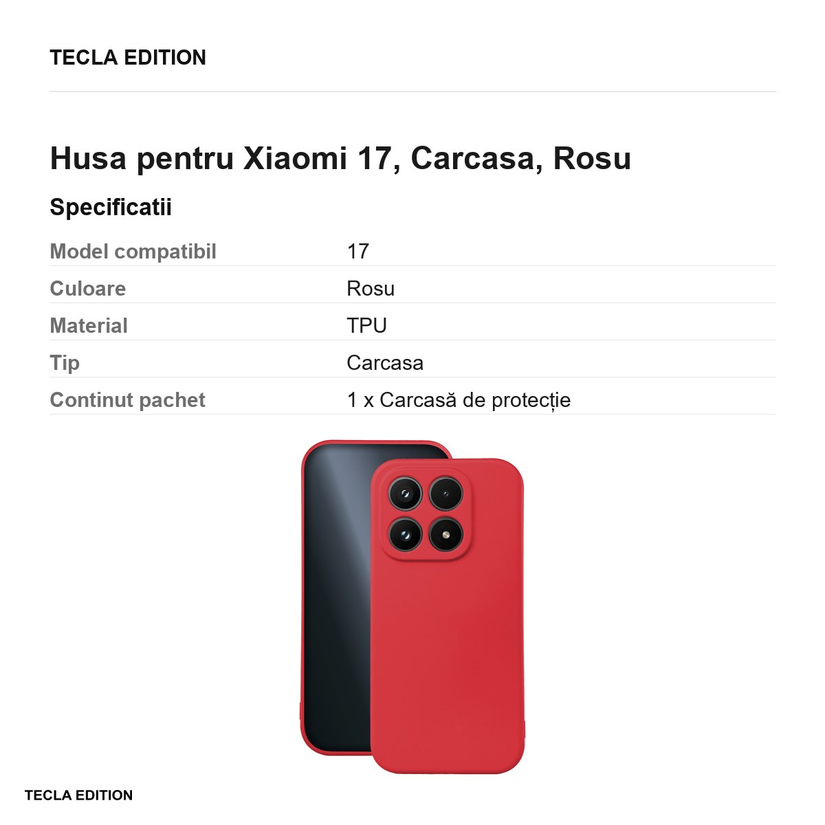 Husa Silicon pentru Xiaomi 17, Carcasa, Rosu [2]