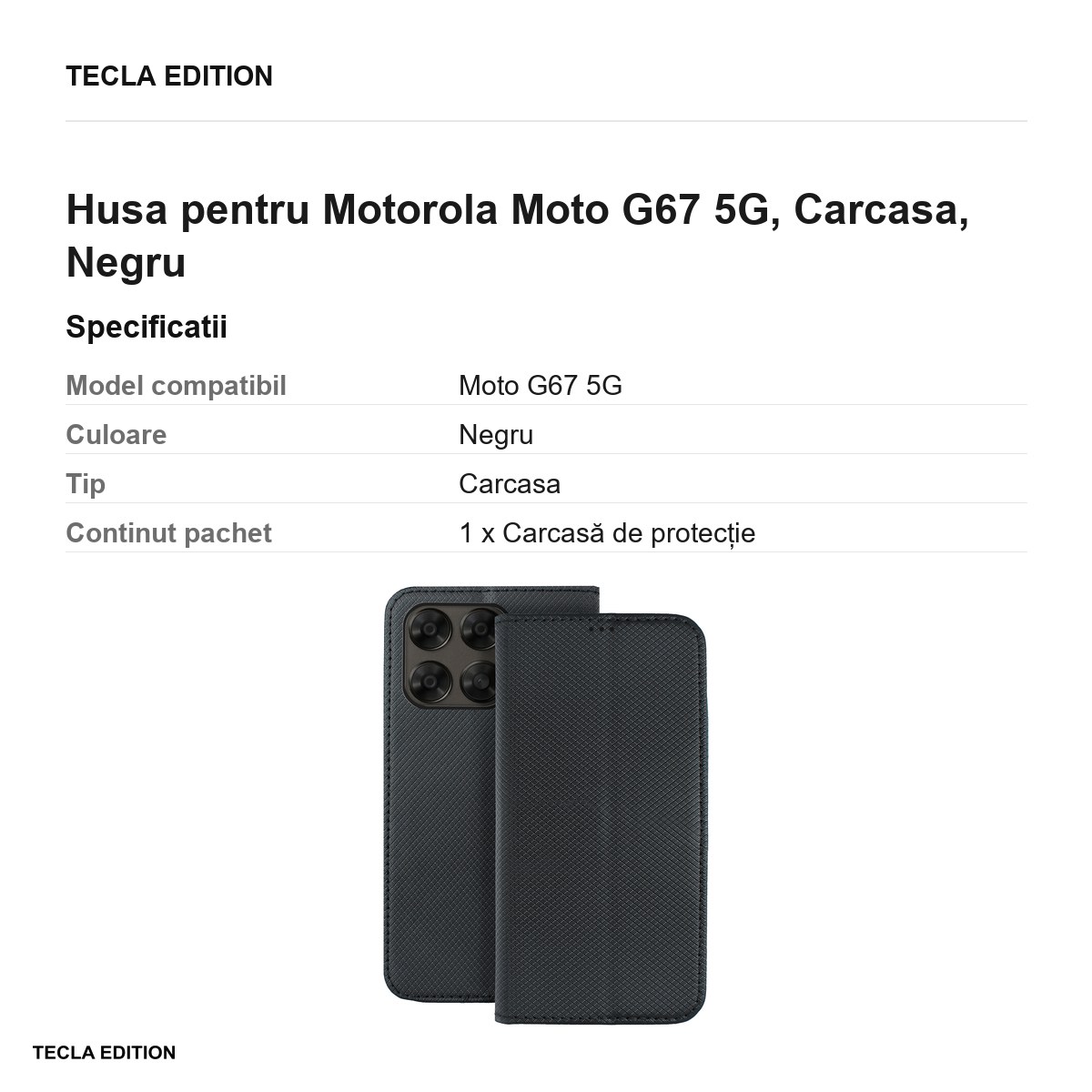 Husa Smart Magnet pentru Motorola Moto G67 5G, tip carte, Negru [2]