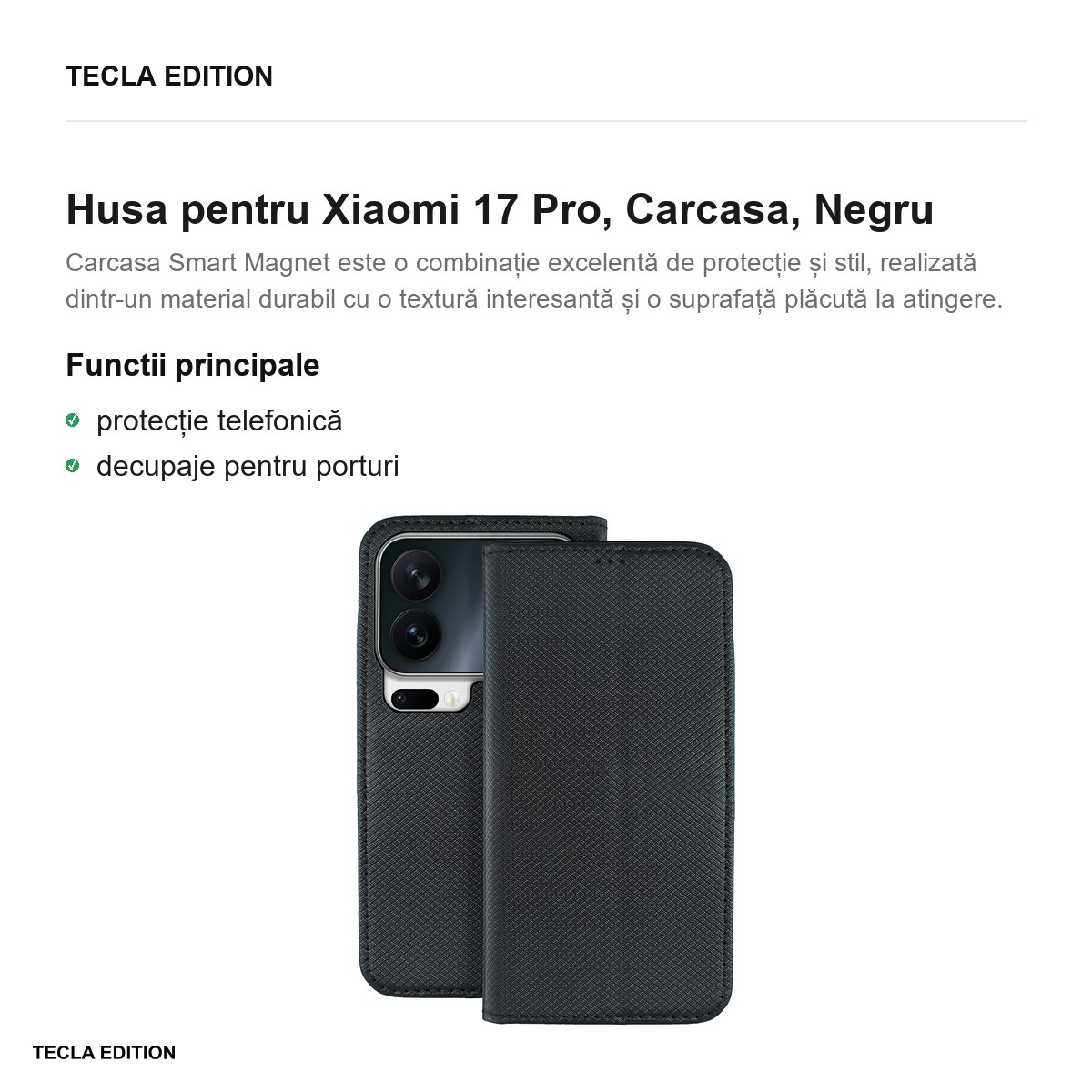 Husa Smart Magnet pentru Xiaomi 17 Pro, tip carte, Negru [1]
