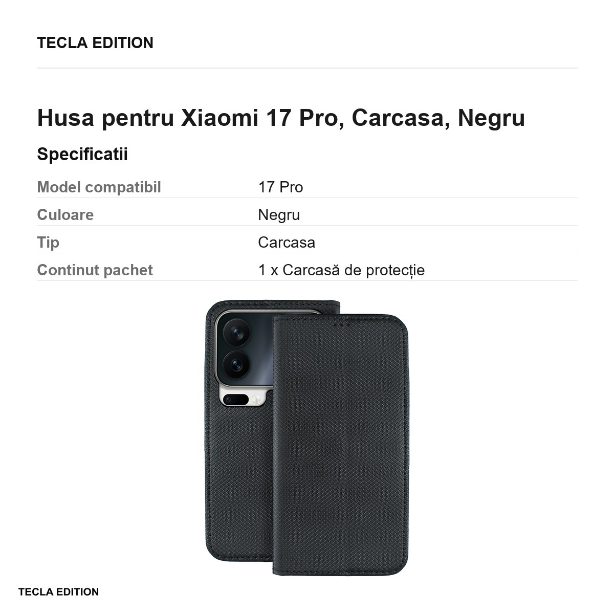 Husa Smart Magnet pentru Xiaomi 17 Pro, tip carte, Negru [2]