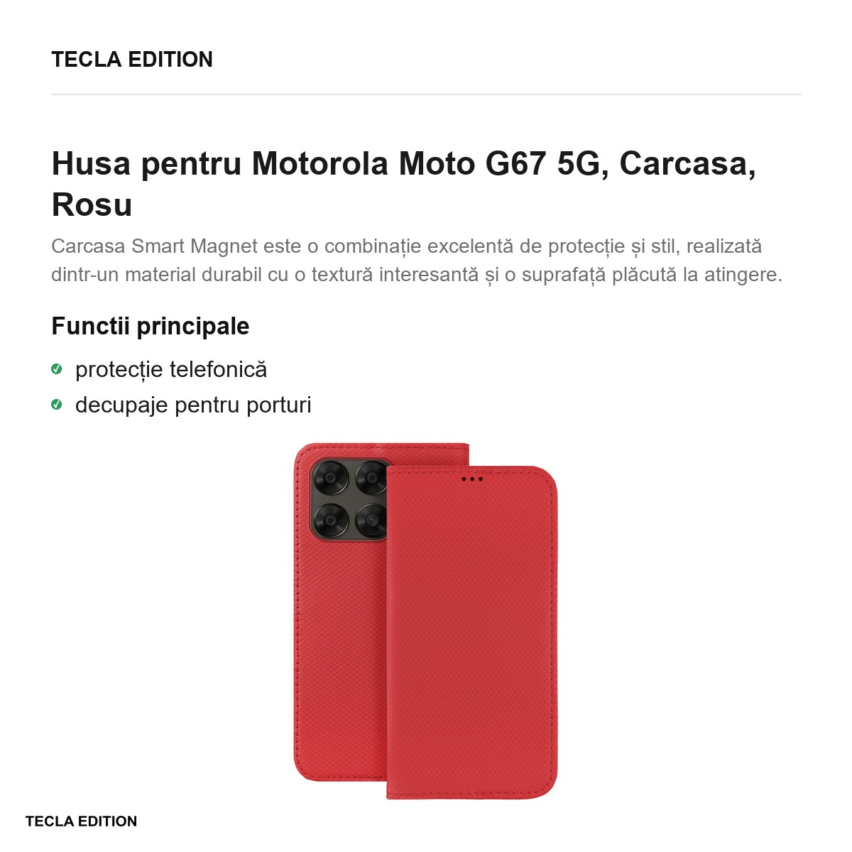 Husa Smart Magnet pentru Motorola Moto G67 5G, tip carte, Rosu [1]