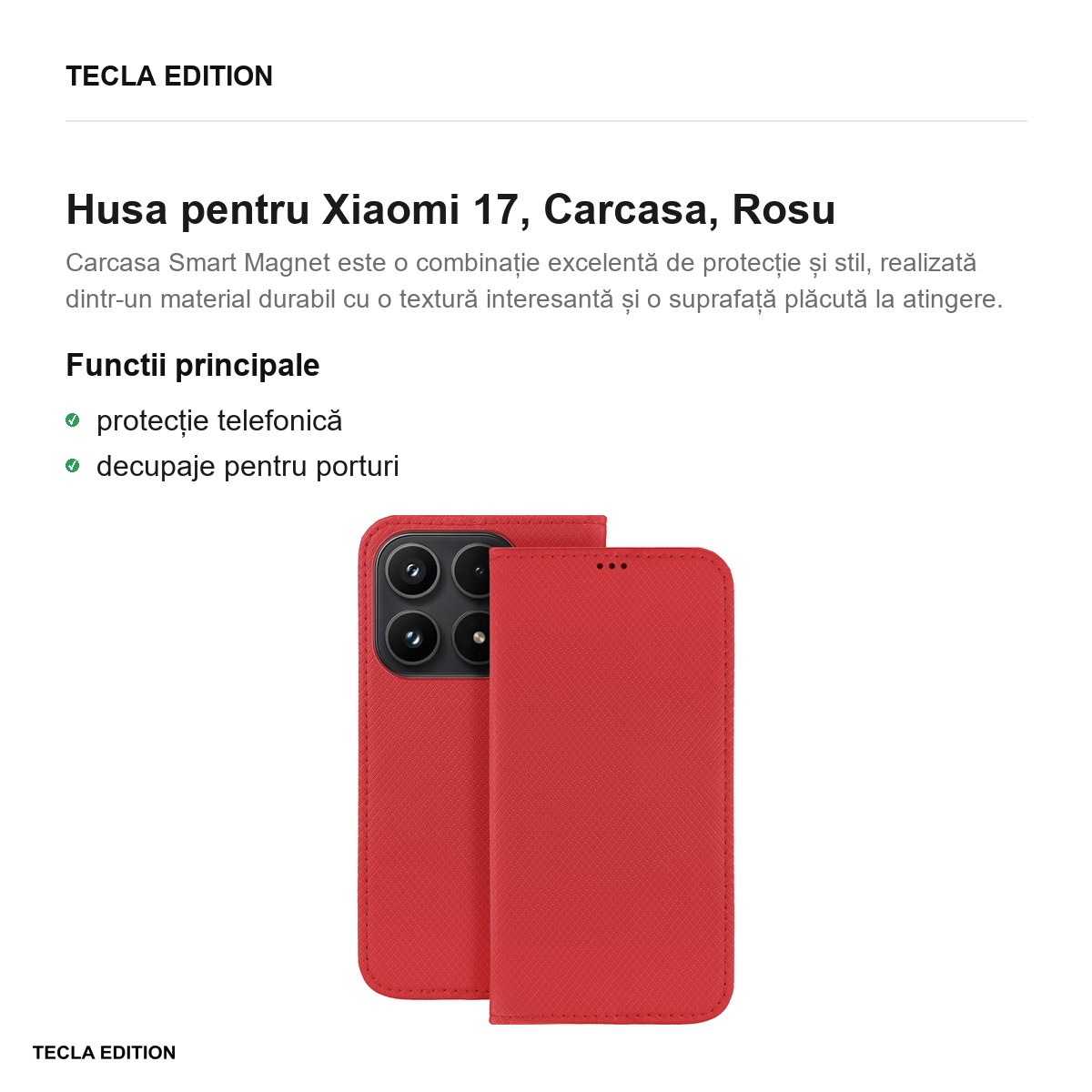 Husa Smart Magnet pentru Xiaomi 17, tip carte, Rosu [1]