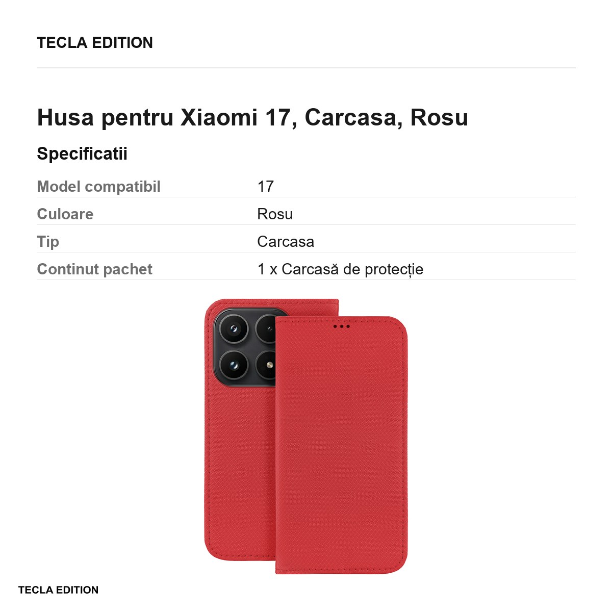 Husa Smart Magnet pentru Xiaomi 17, tip carte, Rosu [2]