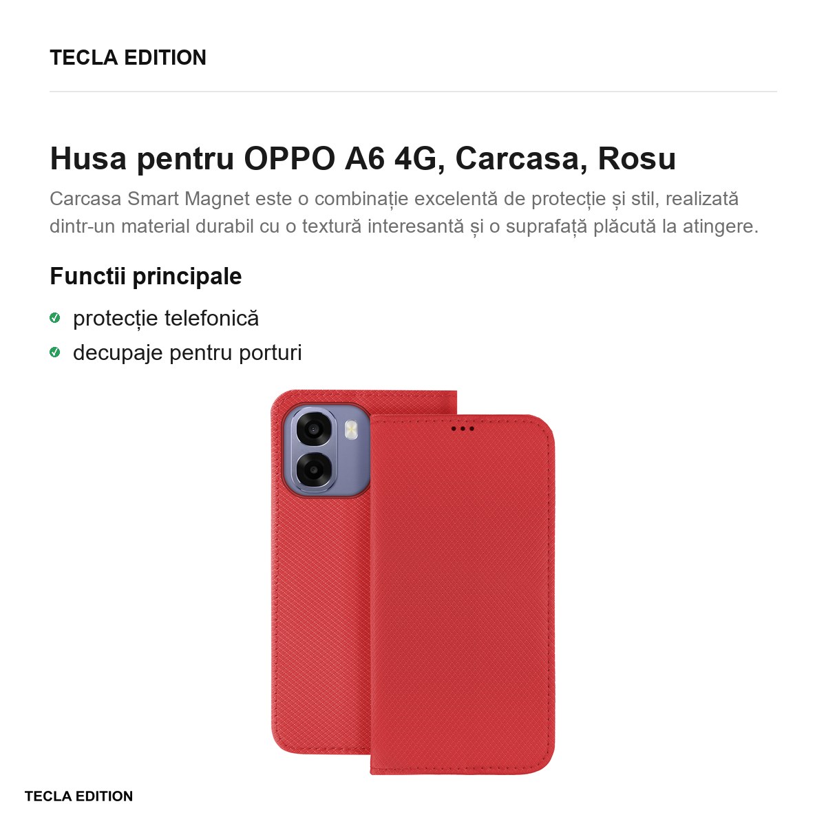 Husa Smart Magnet pentru OPPO A6 4G, tip carte, Rosu [1]