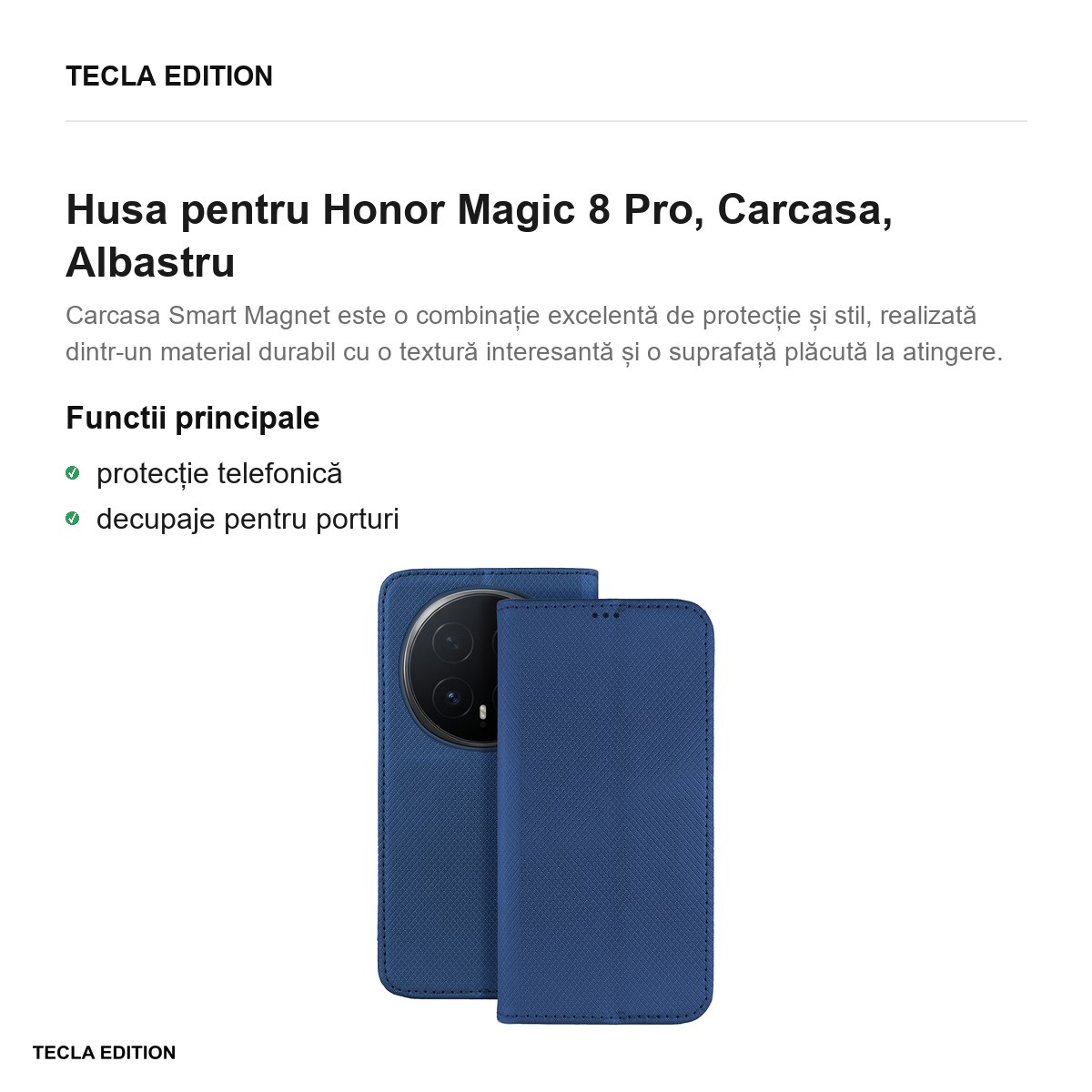 Husa Smart Magnet pentru Honor Magic 8 Pro, tip carte, Albastru [1]