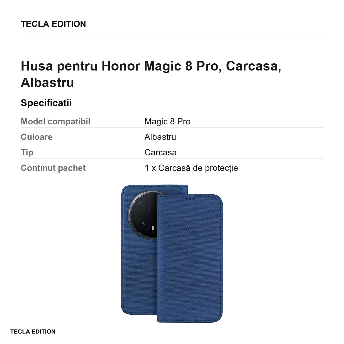 Husa Smart Magnet pentru Honor Magic 8 Pro, tip carte, Albastru [2]