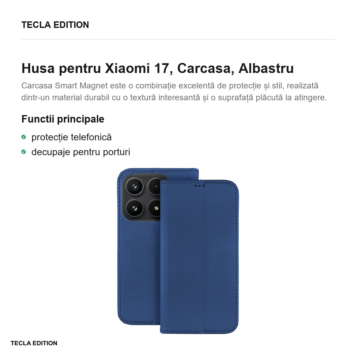 Husa Smart Magnet pentru Xiaomi 17, tip carte, Albastru [1]