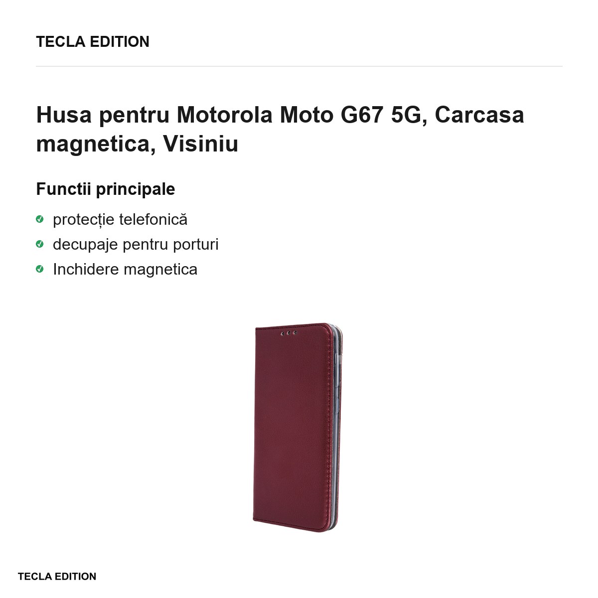 Husa Smart Magnetic pentru Motorola Moto G67 5G, tip carte cu inchidere magnetica, Visiniu [1]
