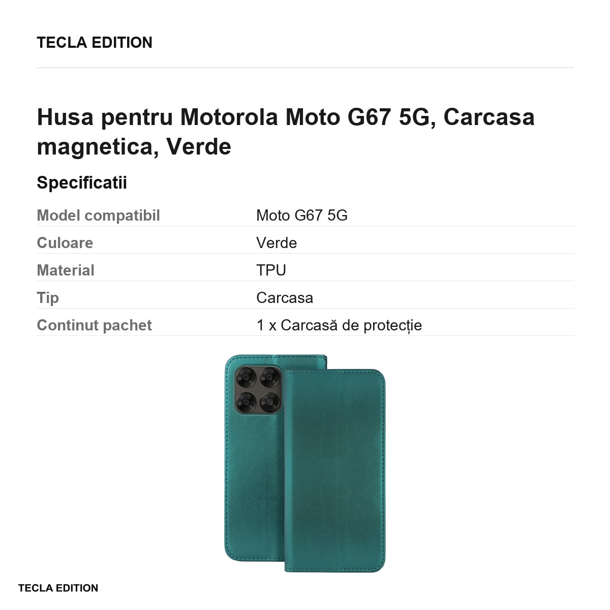 Husa Smart Magnetic pentru Motorola Moto G67 5G, tip carte cu inchidere magnetica, Verde [2]