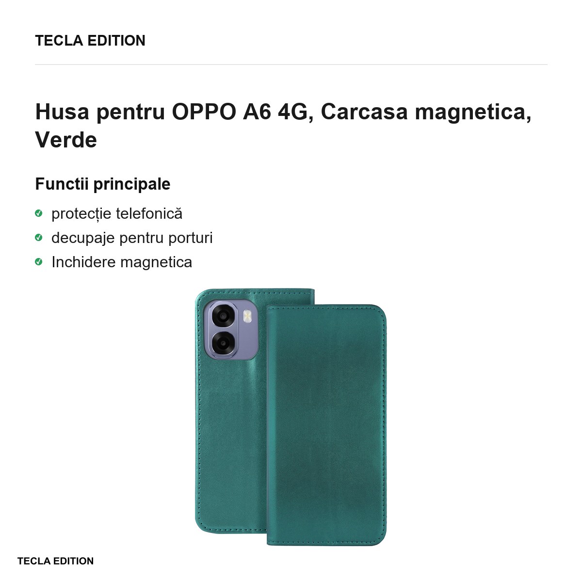 Husa Smart Magnetic pentru OPPO A6 4G, tip carte cu inchidere magnetica, Verde [1]