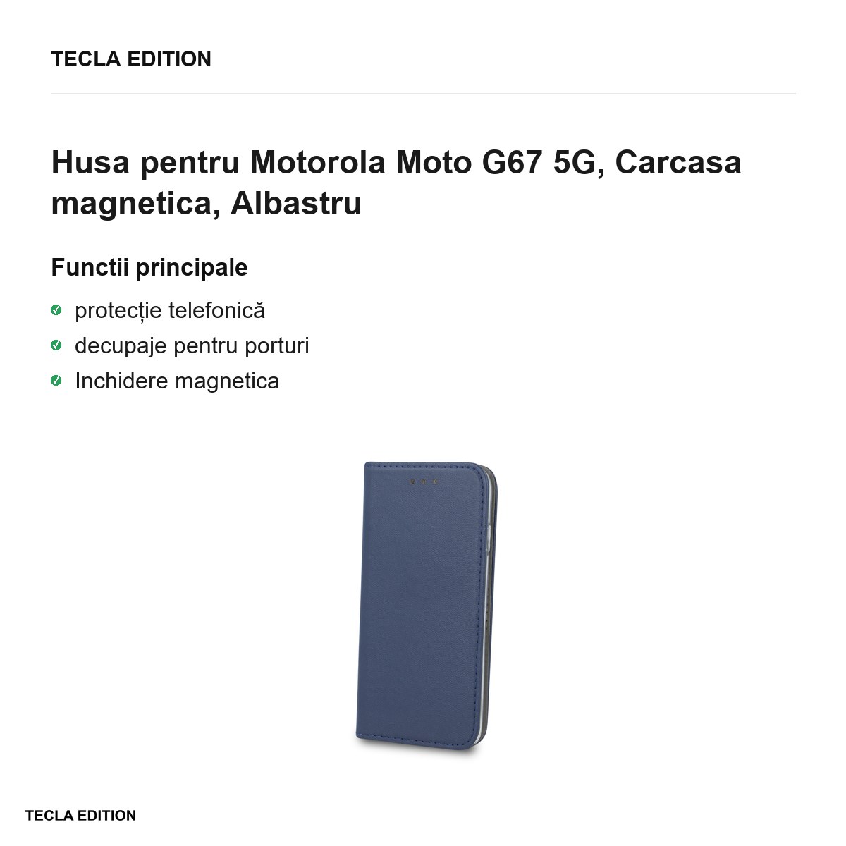 Husa Smart Magnetic pentru Motorola Moto G67 5G, tip carte cu inchidere magnetica, Albastru [1]