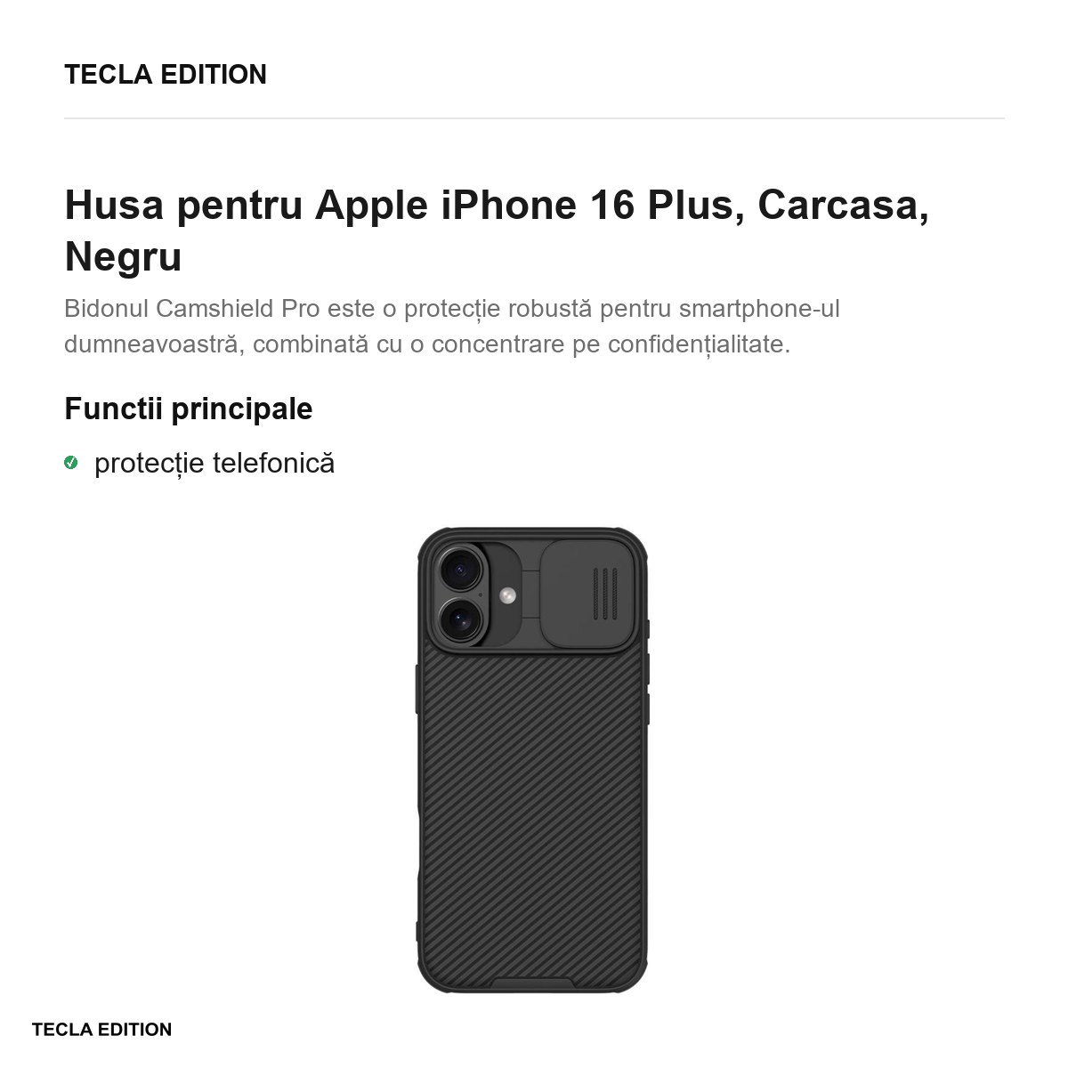 Husa Nillkin Camshield Pro pentru Apple iPhone 16 Plus, Carcasa, Negru [1]