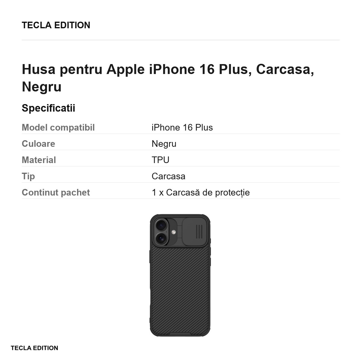 Husa Nillkin Camshield Pro pentru Apple iPhone 16 Plus, Carcasa, Negru [2]