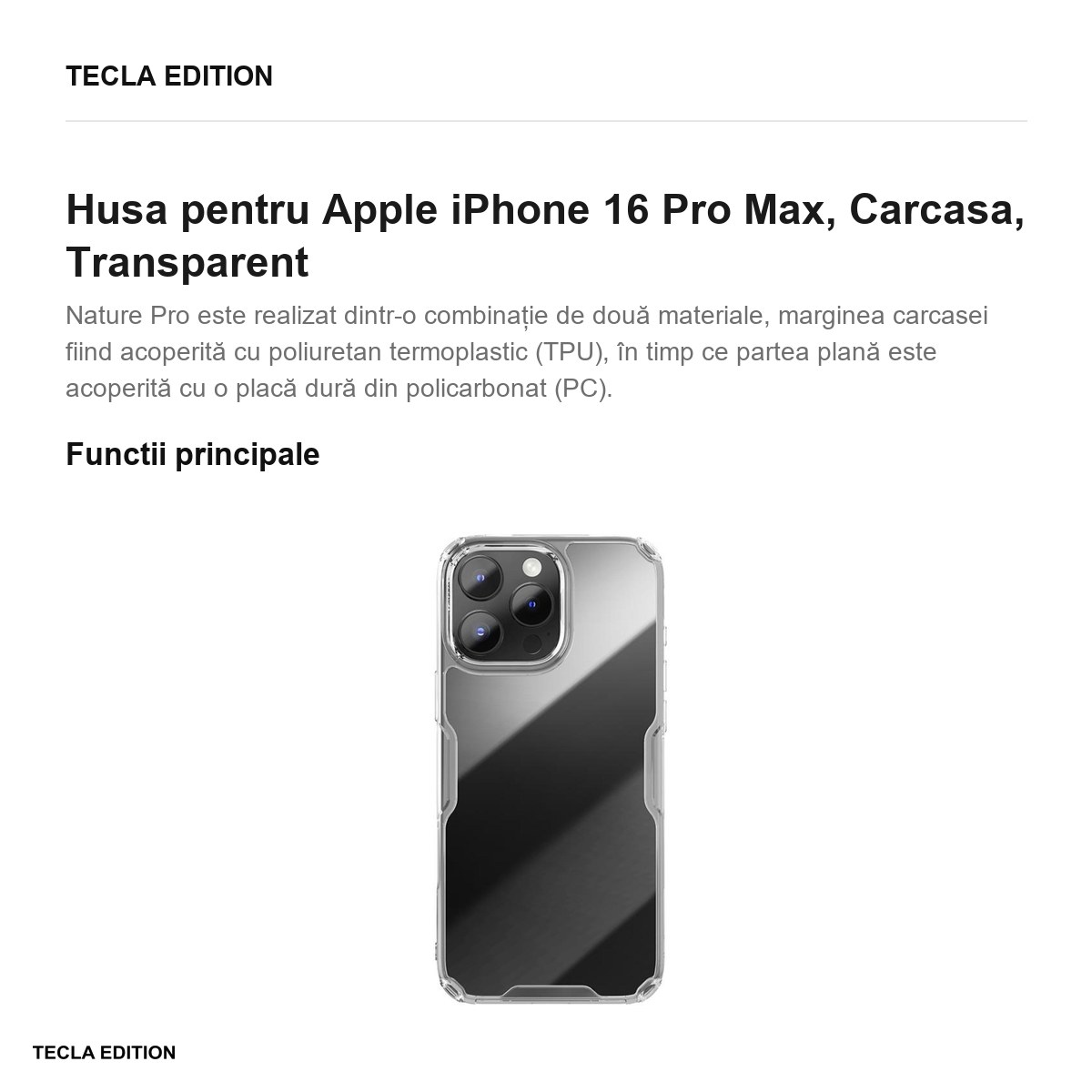 Husa Nillkin Nature Pro pentru Apple iPhone 16 Pro Max, Carcasa, Transparent [1]