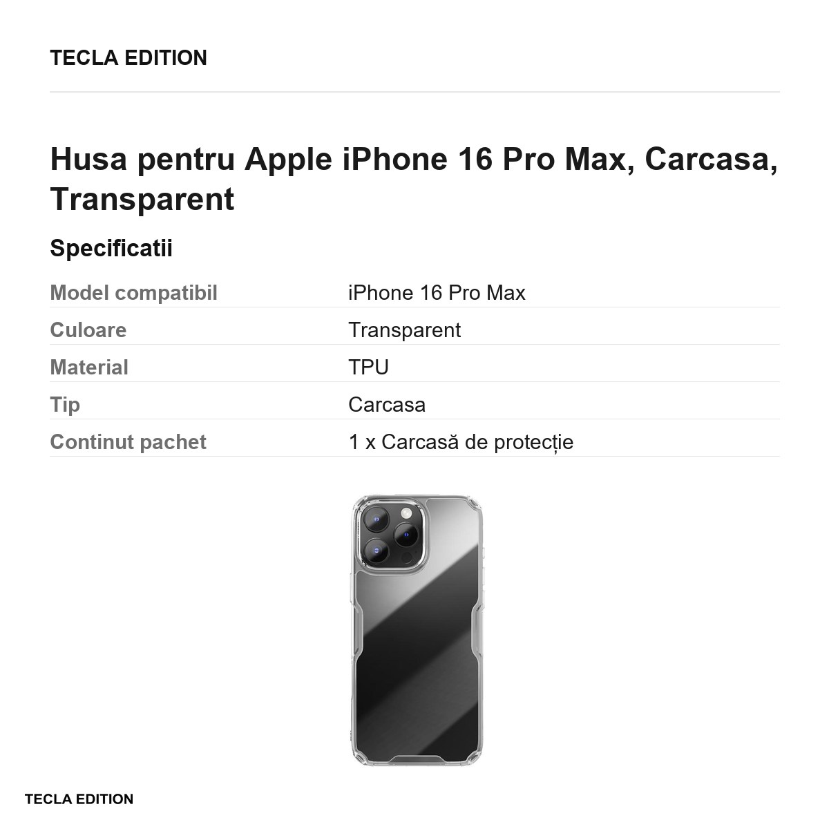 Husa Nillkin Nature Pro pentru Apple iPhone 16 Pro Max, Carcasa, Transparent [2]