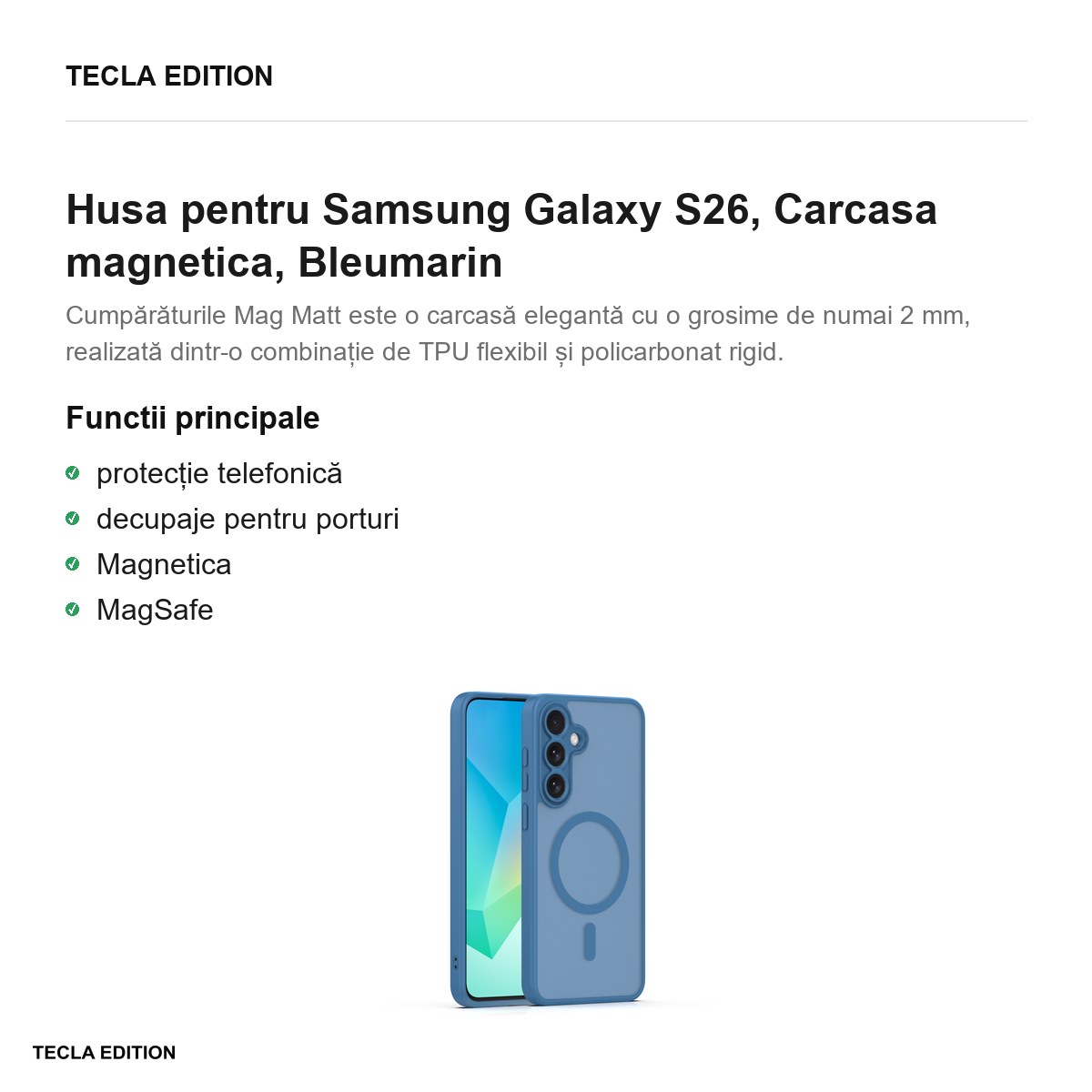 Husa Mag Matt camera pentru Samsung Galaxy S26, Carcasa magnetica, Bleumarin [1]