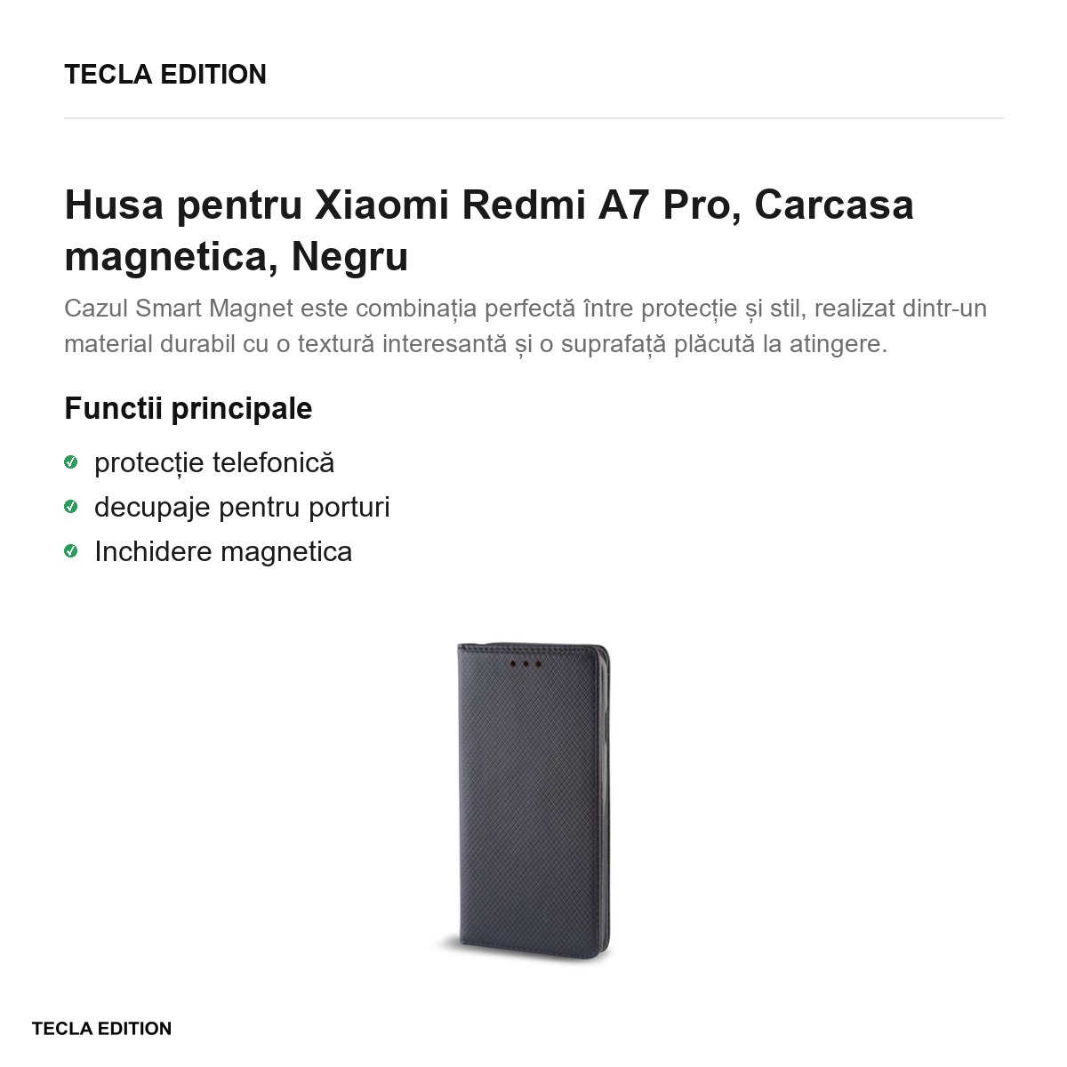 Husa Smart Magnet pentru Xiaomi Redmi A7 Pro, tip carte cu inchidere magnetica, Negru [1]