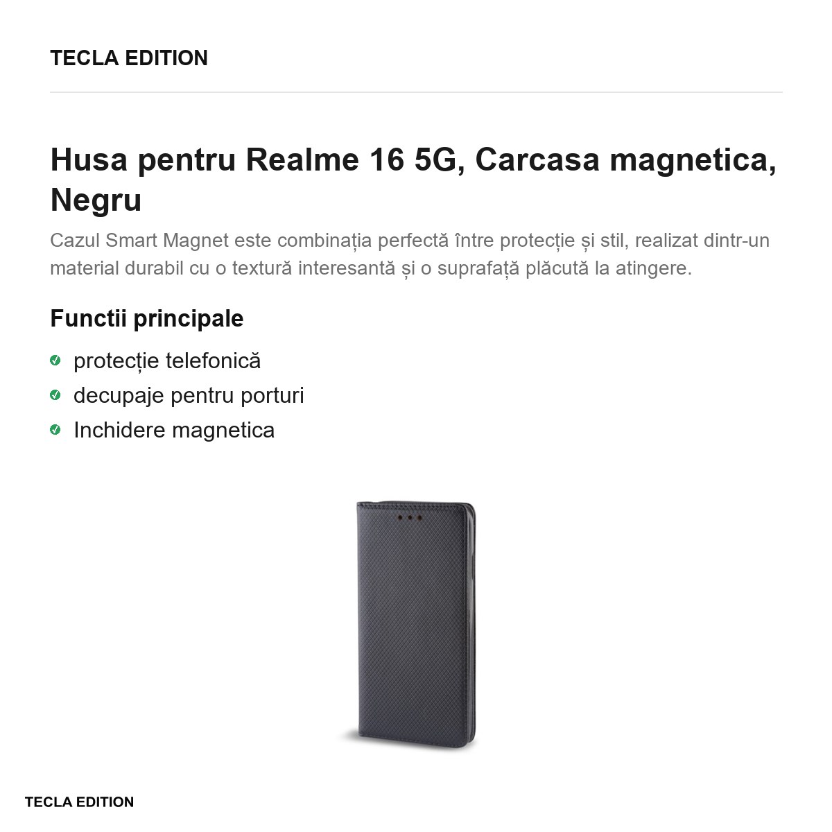 Husa Smart Magnet pentru Realme 16 5G, tip carte cu inchidere magnetica, Negru [1]
