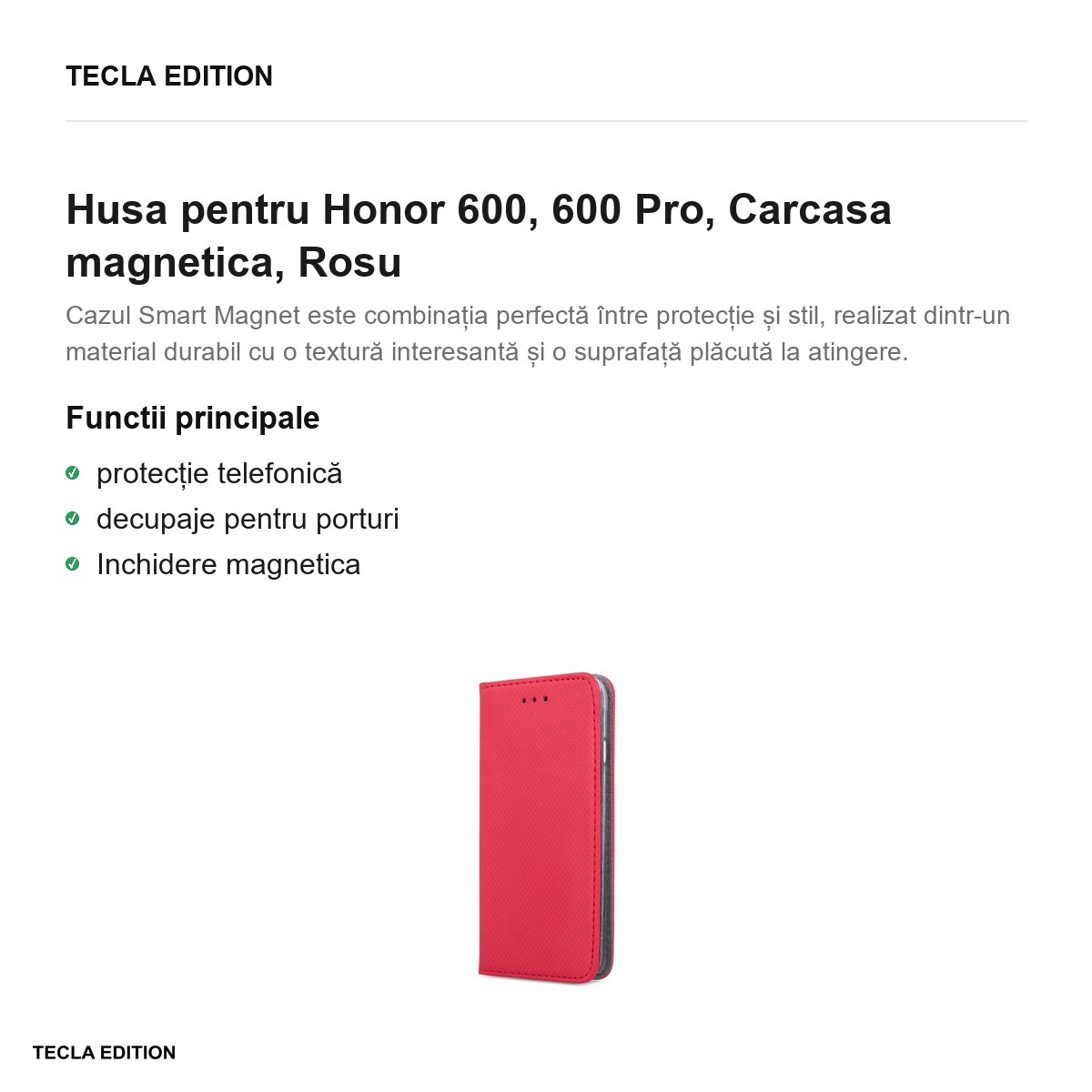 Husa Smart Magnet pentru Honor 600, 600 Pro, tip carte cu inchidere magnetica, Rosu [1]