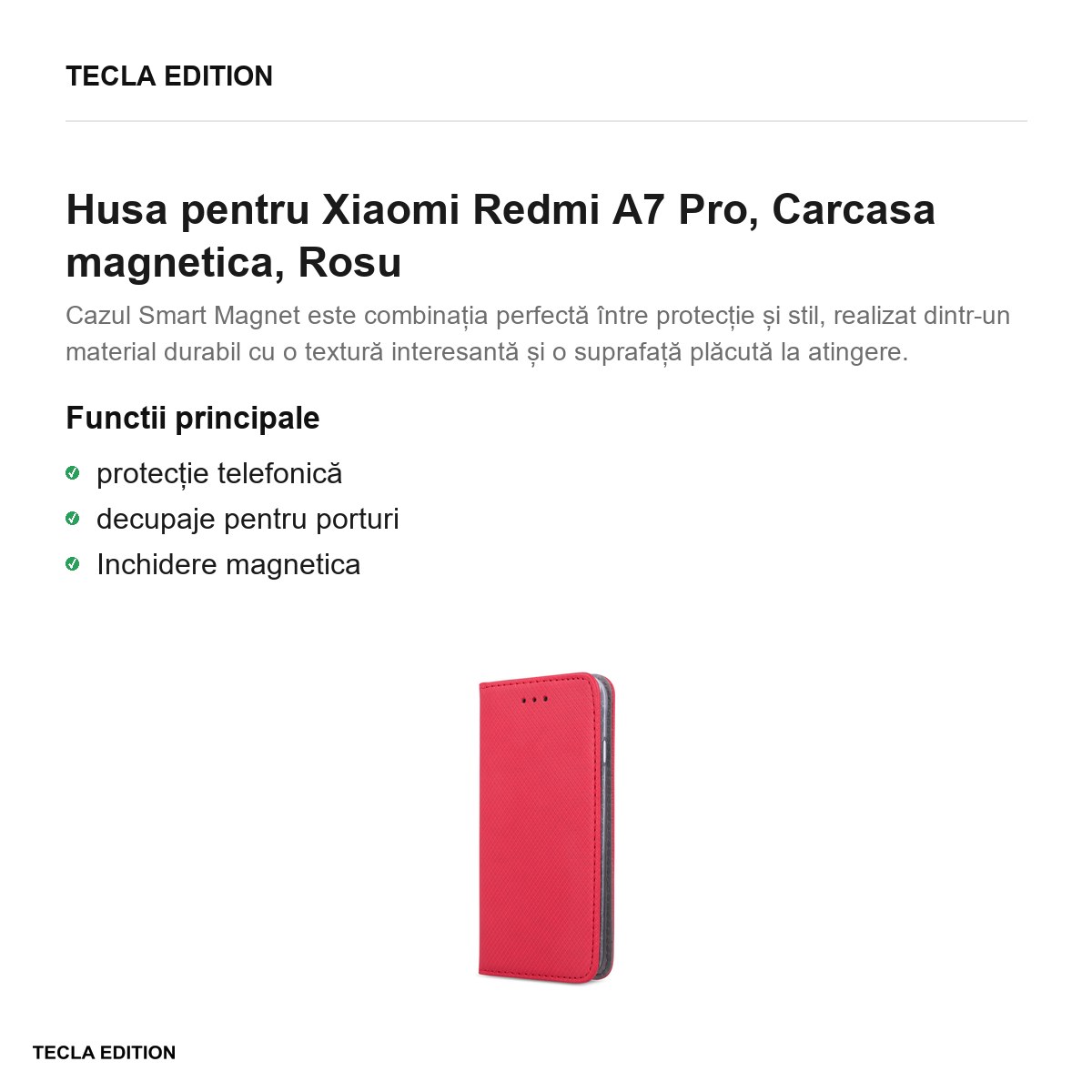 Husa Smart Magnet pentru Xiaomi Redmi A7 Pro, tip carte cu inchidere magnetica, Rosu [1]