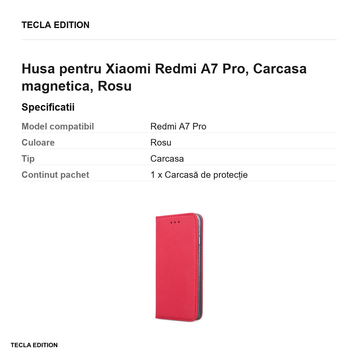 Husa Smart Magnet pentru Xiaomi Redmi A7 Pro, tip carte cu inchidere magnetica, Rosu [2]