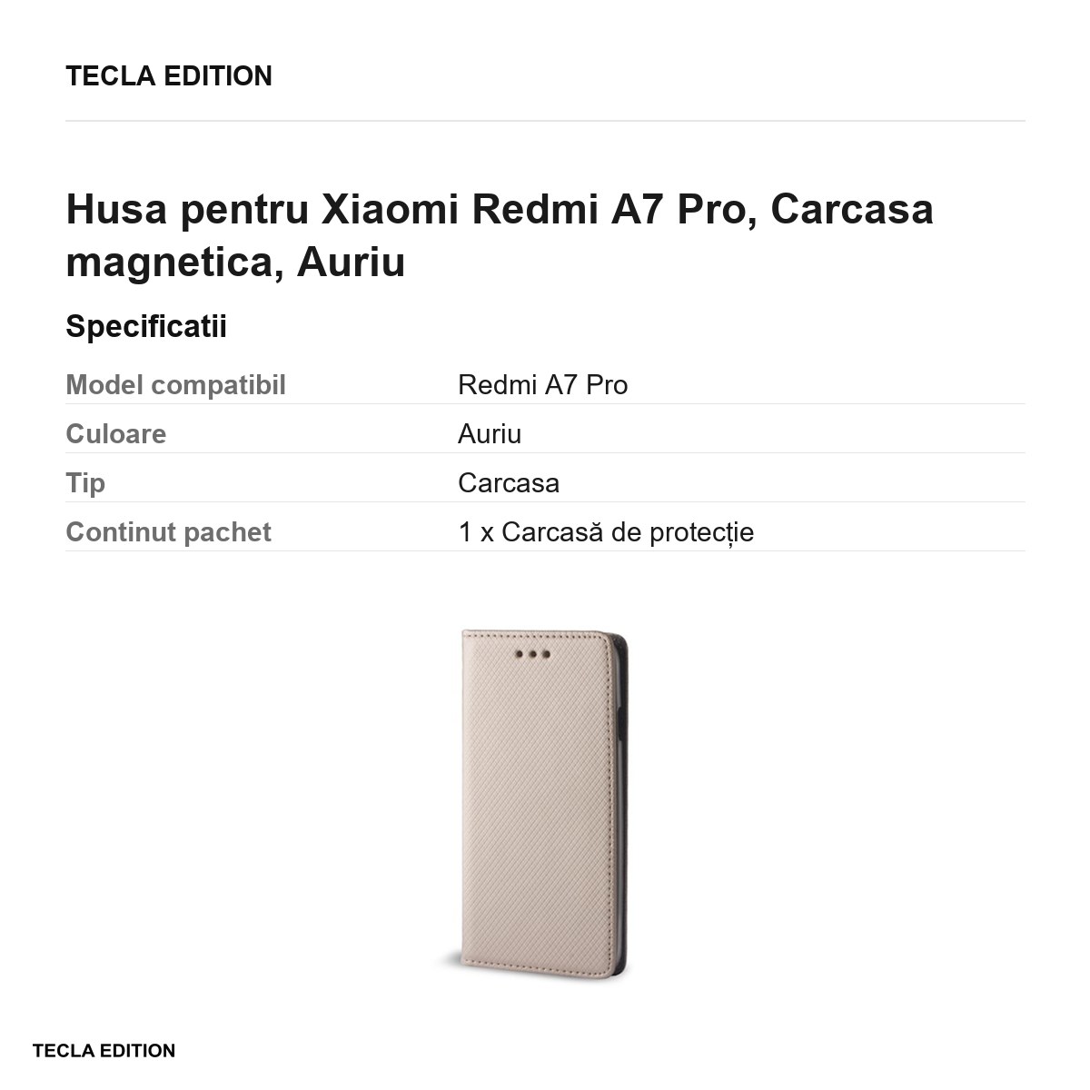 Husa Smart Magnet pentru Xiaomi Redmi A7 Pro, tip carte cu inchidere magnetica, Auriu [2]