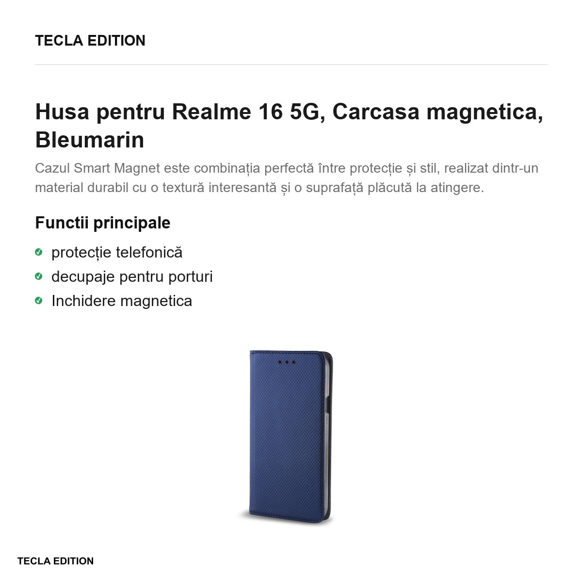 Husa Smart Magnet pentru Realme 16 5G, tip carte cu inchidere magnetica, Bleumarin [1]
