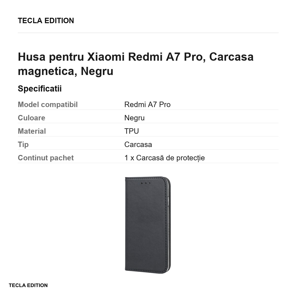 Husa Smart Magnetic pentru Xiaomi Redmi A7 Pro, tip carte cu inchidere magnetica, Negru [2]