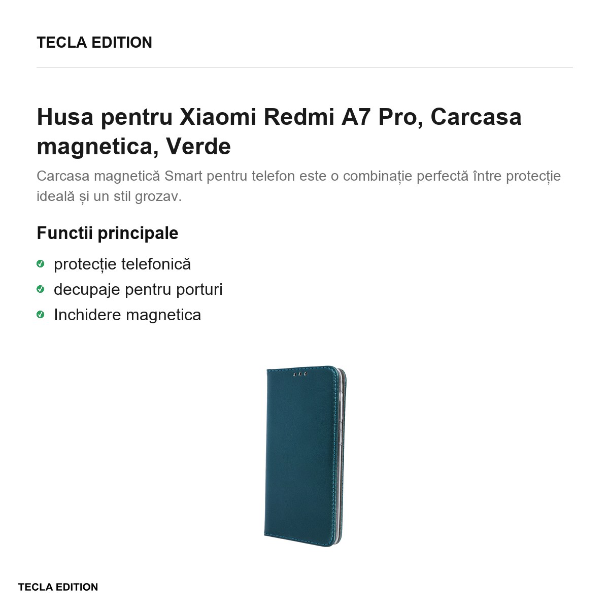 Husa Smart Magnetic pentru Xiaomi Redmi A7 Pro, tip carte cu inchidere magnetica, Verde [1]