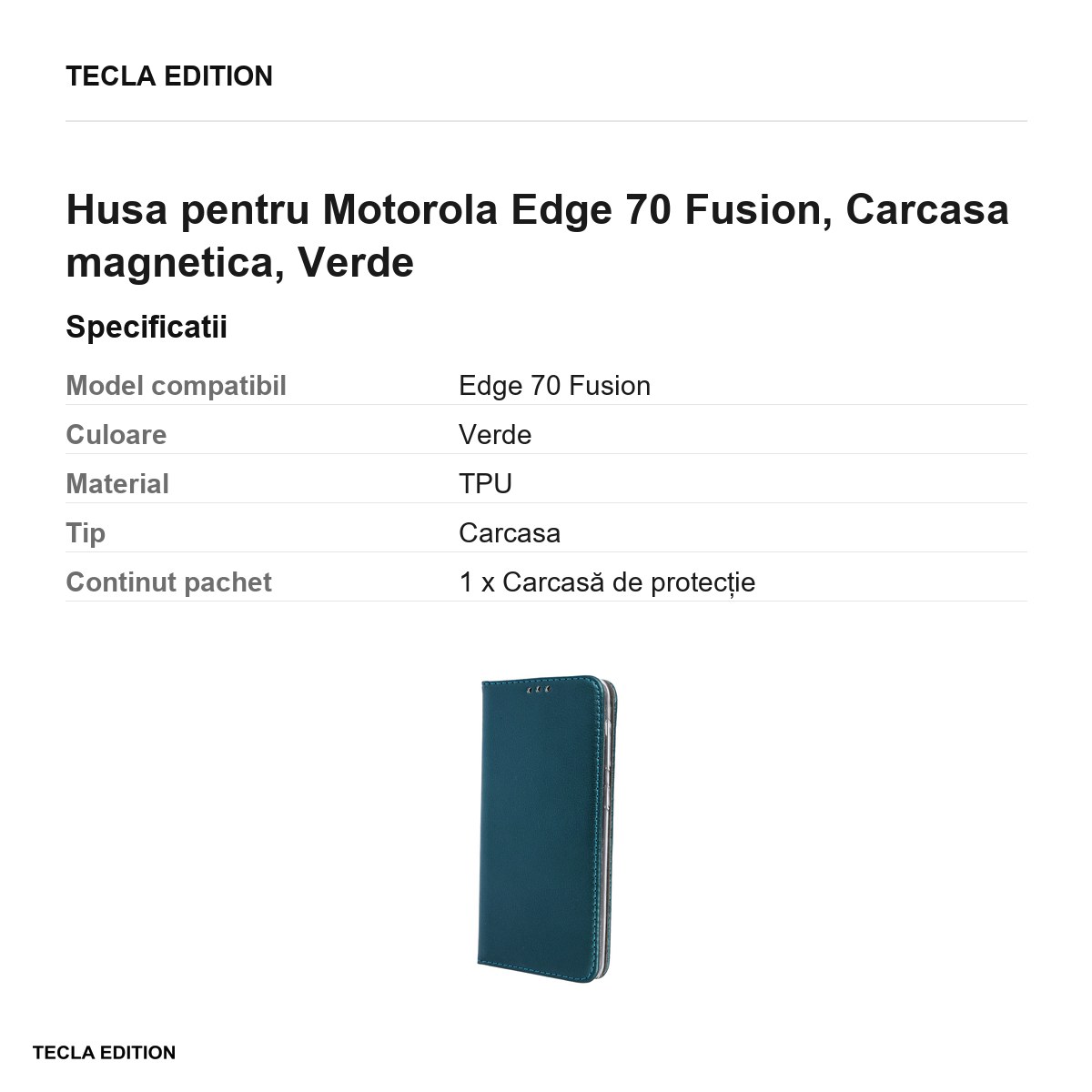 Husa Smart Magnetic Fusion pentru Motorola Edge 70 Fusion, tip carte cu inchidere magnetica, Verde [2]