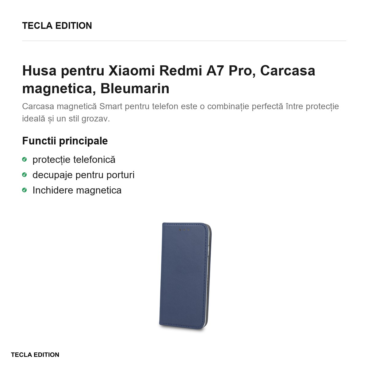Husa Smart Magnetic pentru Xiaomi Redmi A7 Pro, tip carte cu inchidere magnetica, Bleumarin [1]