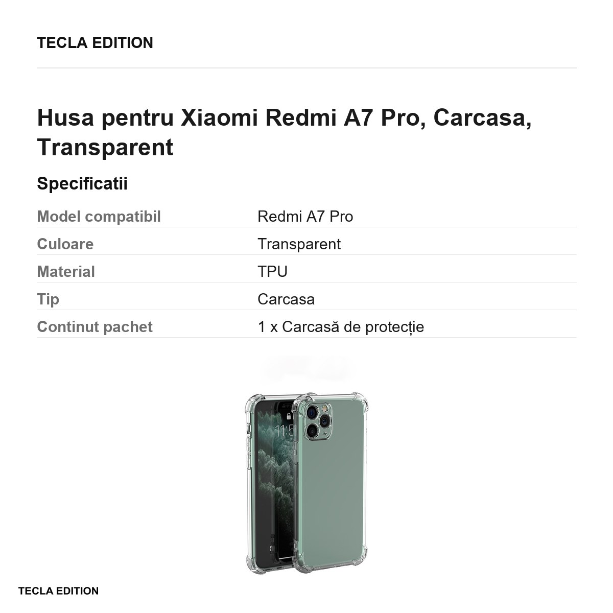 Husa Anti Shock 1,5 mm pentru Xiaomi Redmi A7 Pro, Carcasa, Transparent [2]