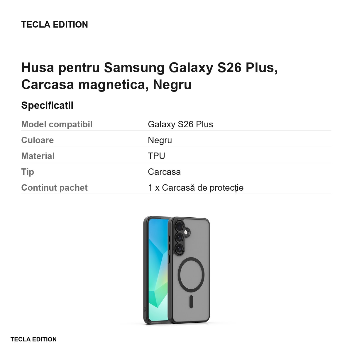 Husa Mag Matt camera pentru Samsung Galaxy S26 Plus, Carcasa magnetica, Negru [2]