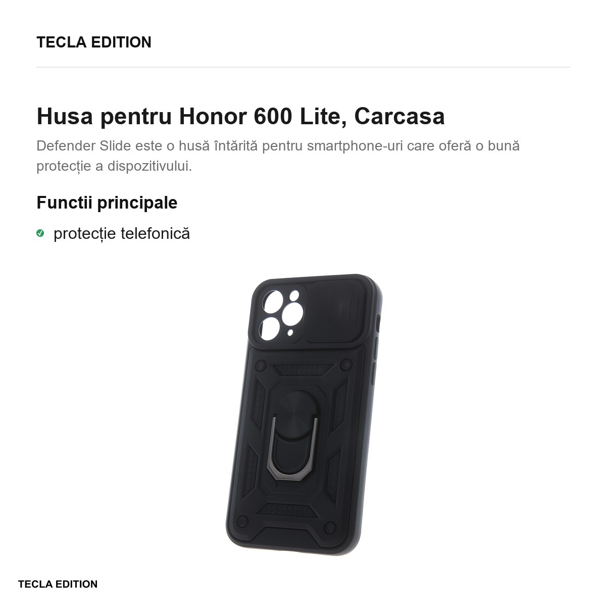 Husa Defender Slide pentru Honor 600 Lite, Carcasa magnetica, Negru [1]