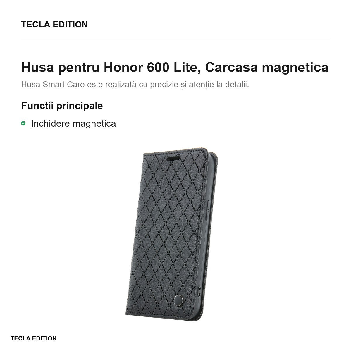 Husa Smart Caro pentru Honor 600 Lite, tip carte cu inchidere magnetica, Negru [1]