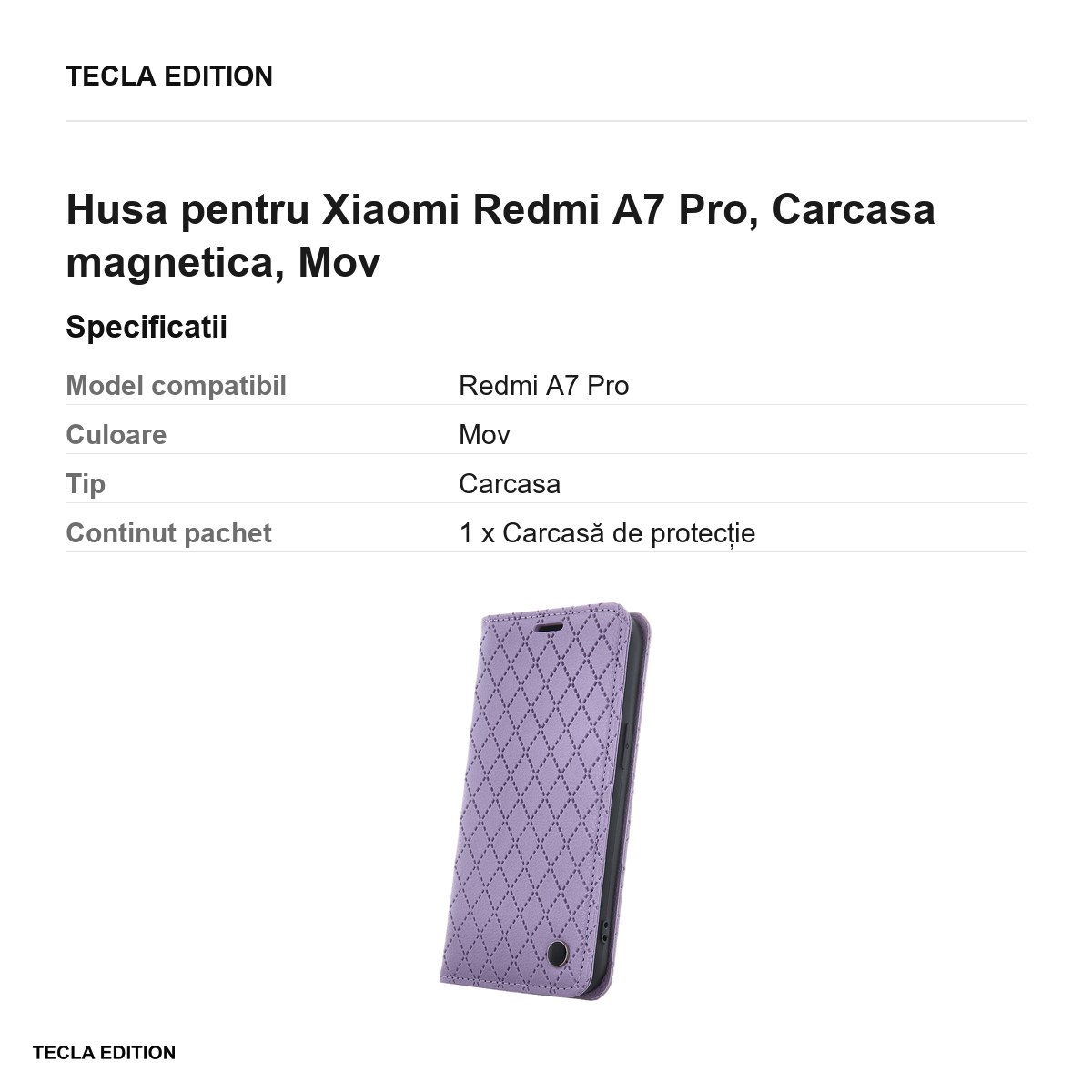 Husa Smart Caro pentru Xiaomi Redmi A7 Pro, tip carte cu inchidere magnetica, Mov [2]