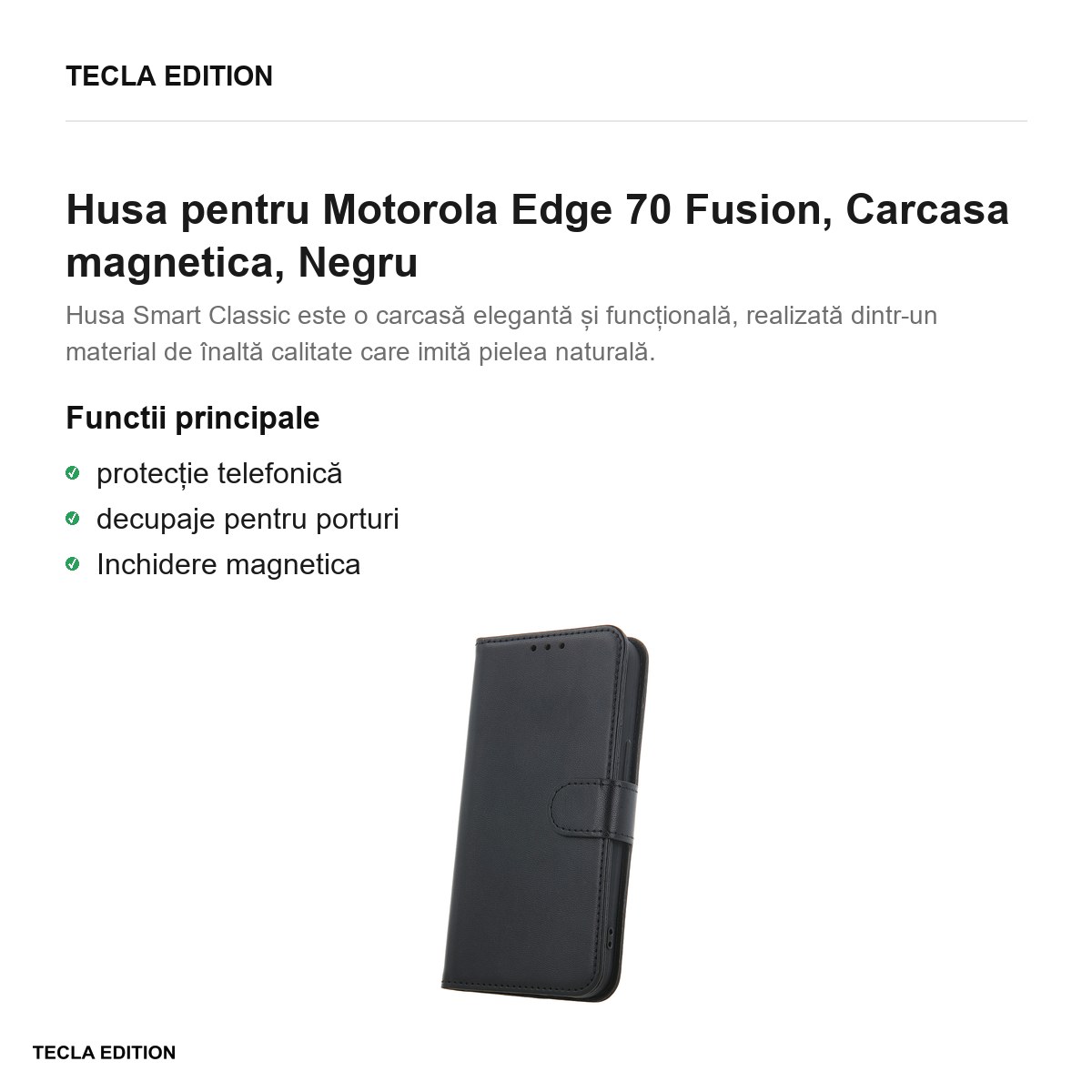 Husa Smart Classic Fusion pentru Motorola Edge 70 Fusion, tip carte cu inchidere magnetica, Negru [1]